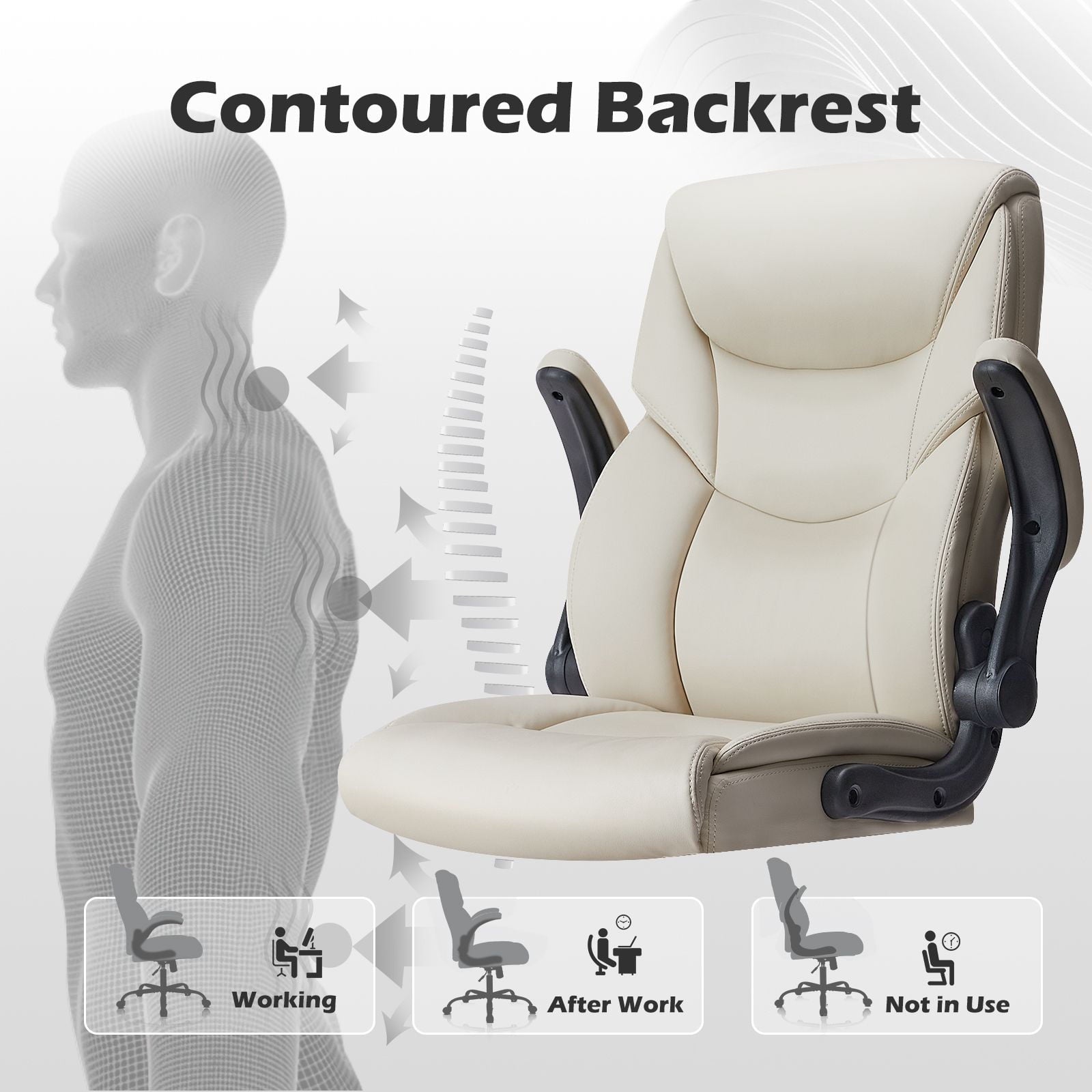 GIANNA Heavy Duty Ergonomic Computer Gaming Office Chair, With Wheels, Flip-up Arms, Adjustable Height, PU Leather, Black