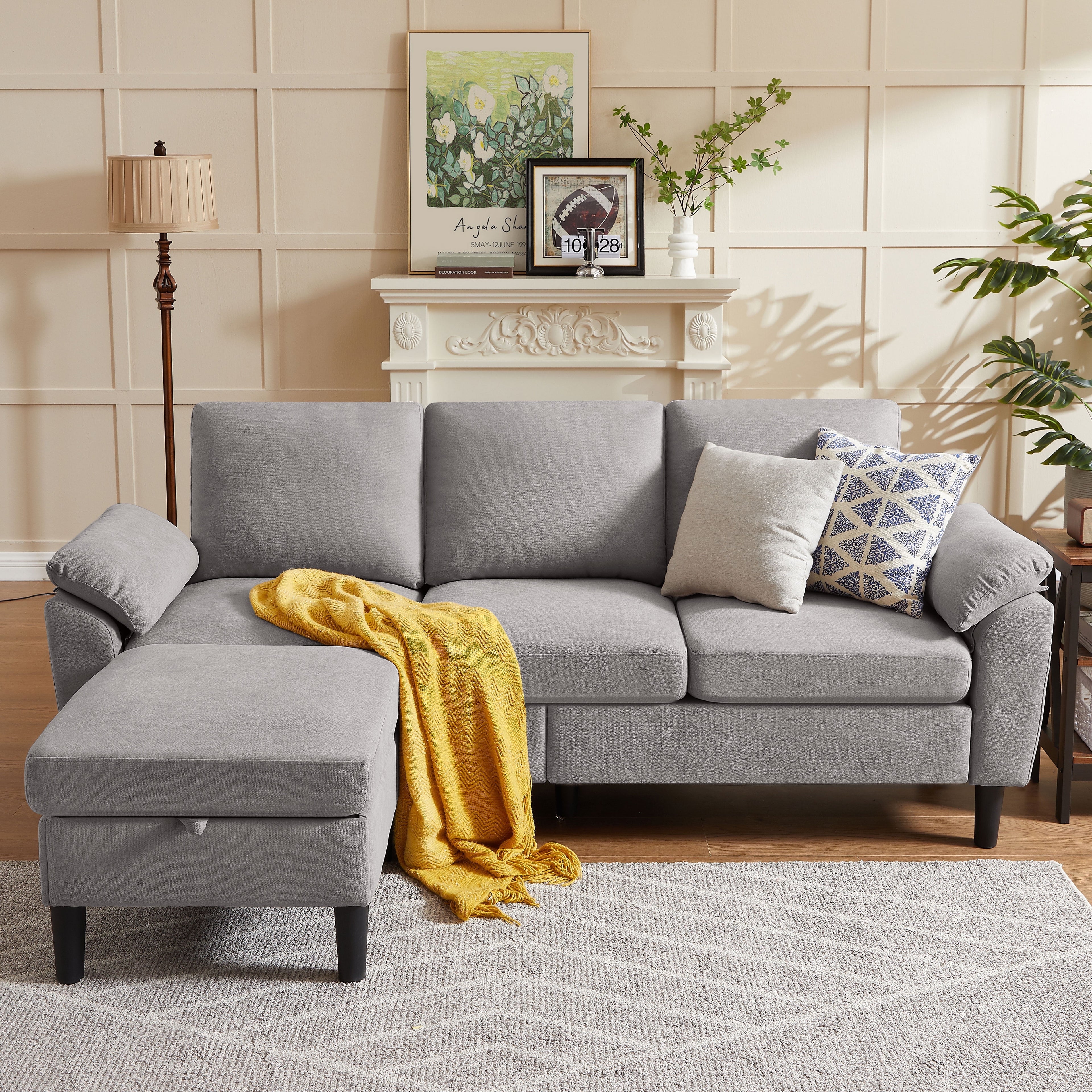 Jarenie 80 Convertible Sectional Sofa, Small L Shaped 3 Seat Couch with Reversible Storage Chaise, Modern Polyester Fabric Sofa Couches for Living Room, Apartment and Small Space, Beige