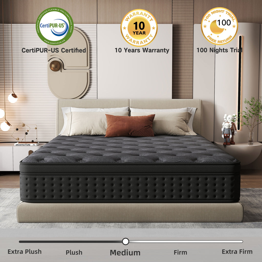 Zekbip 12 inch Queen Mattress in a Box, Hybrid Gel Memory Foam with Individually Wrapped Pocket Coils, Medium Firm, Pressure Relief, Cooling Sleep Support for Adult
