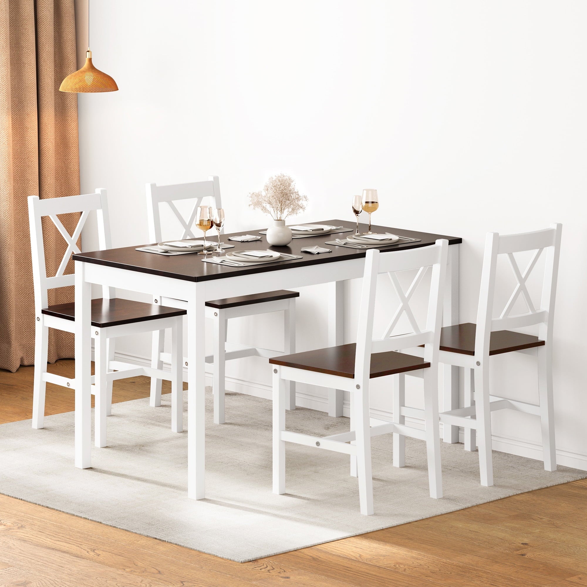 Soges 4-Person Dining Table Set 5 Pieces, Wood Kitchen Table Set with 4 Chairs for Kitchen Dining Room Restaurant, White&Oak