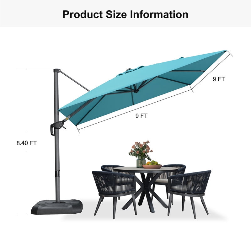 PURPLE LEAF OUTDOOR 10x13 FT Extra Large Rectangle Cantilever Umbrella with Base - 360° Rotating Heavy-Duty Aluminum Frame, Waterproof Graphite Grey Patio Sunshade for Oversized Pool Deck & Backyard