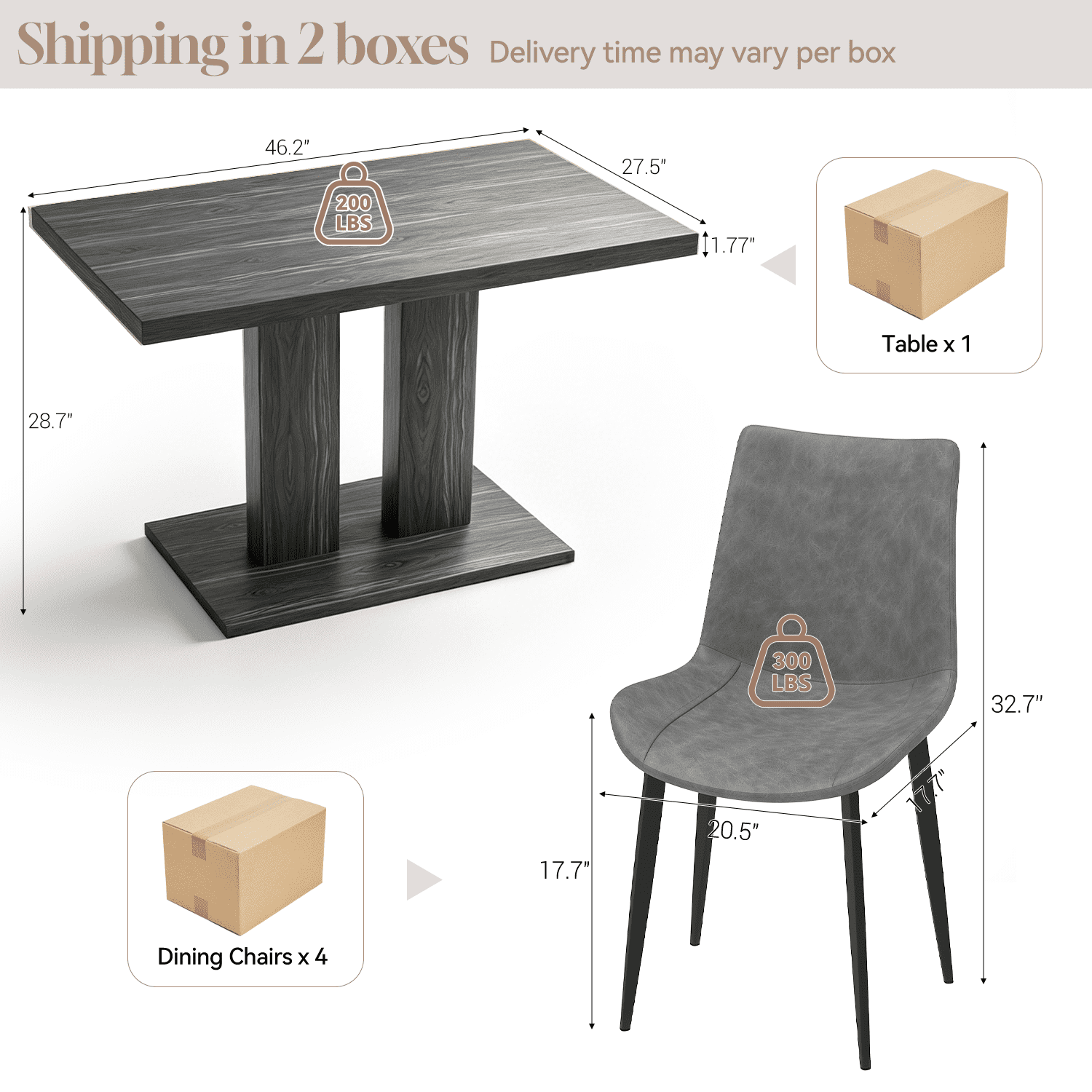 46.2 Dining Table,Modern Square Dining Table for 4-6 People,Rectangular Dining Room Table with Sturdy Pedestal Base，Rectangle kitchen Table for Living Room, Apartment