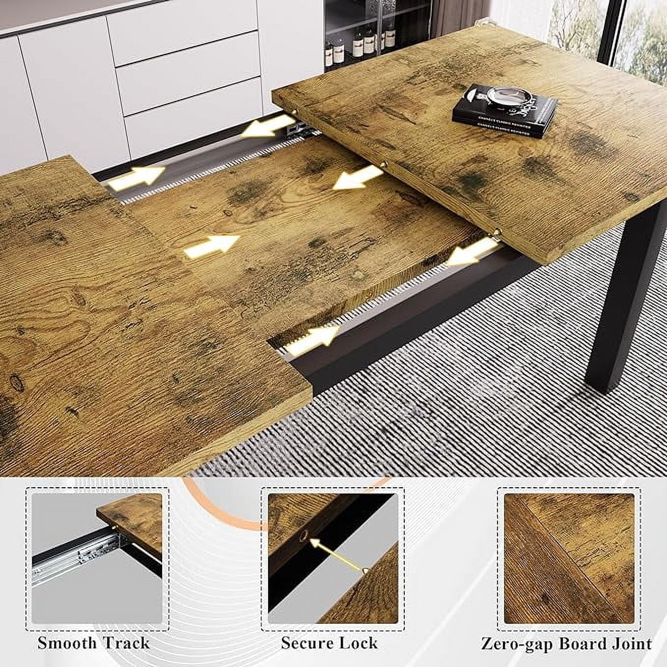 iPormis 5-Piece Dining Table Set for 4-8 People, Extendable Kitchen Table Set with 2 Benches and 2 Square Stools, Espresso