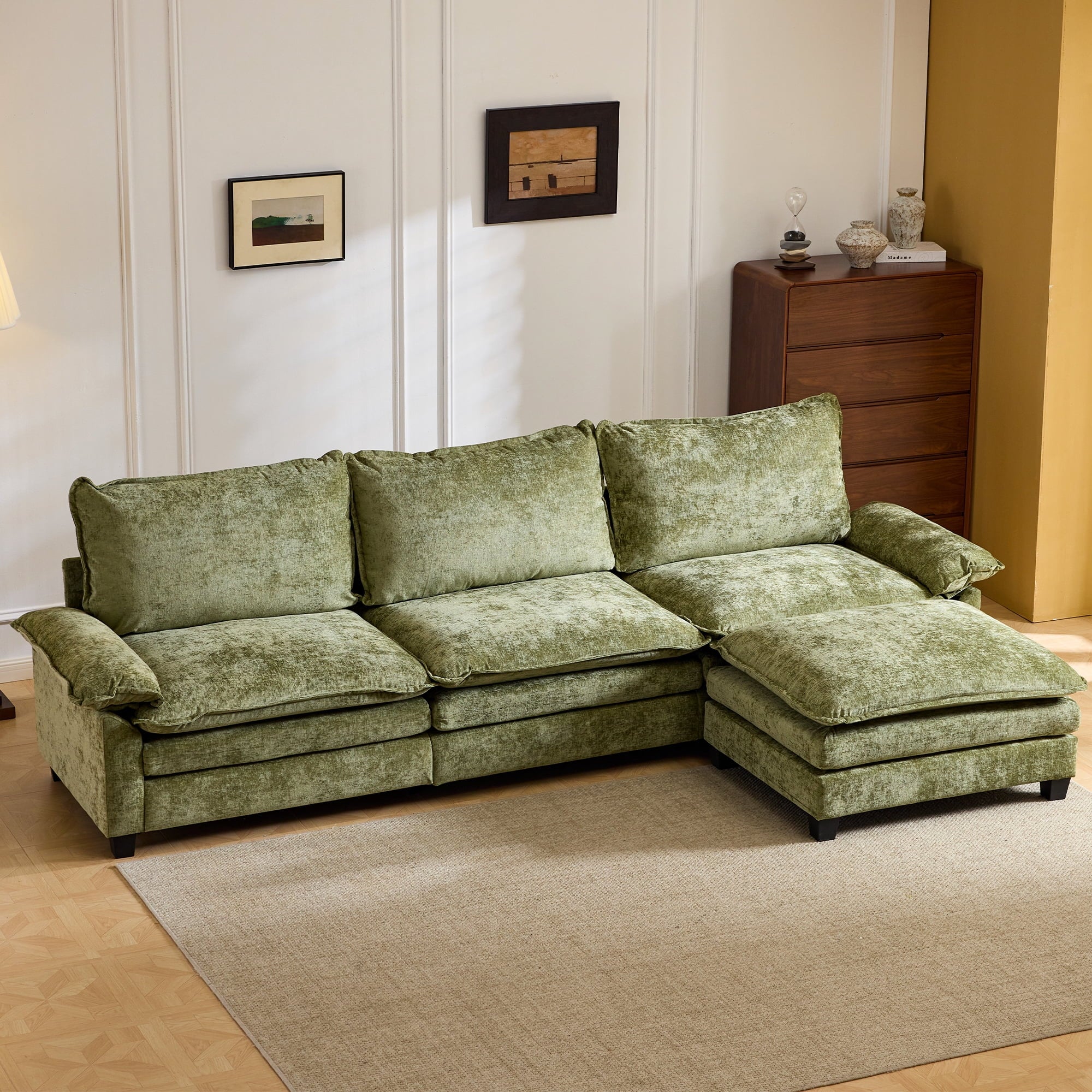 Ktaxon Sectional Sofa L Shaped Couch with Chaise Living Room Sleeper Set, 2 Seats with Chenille and Double Layer Cushions 86 W Beige