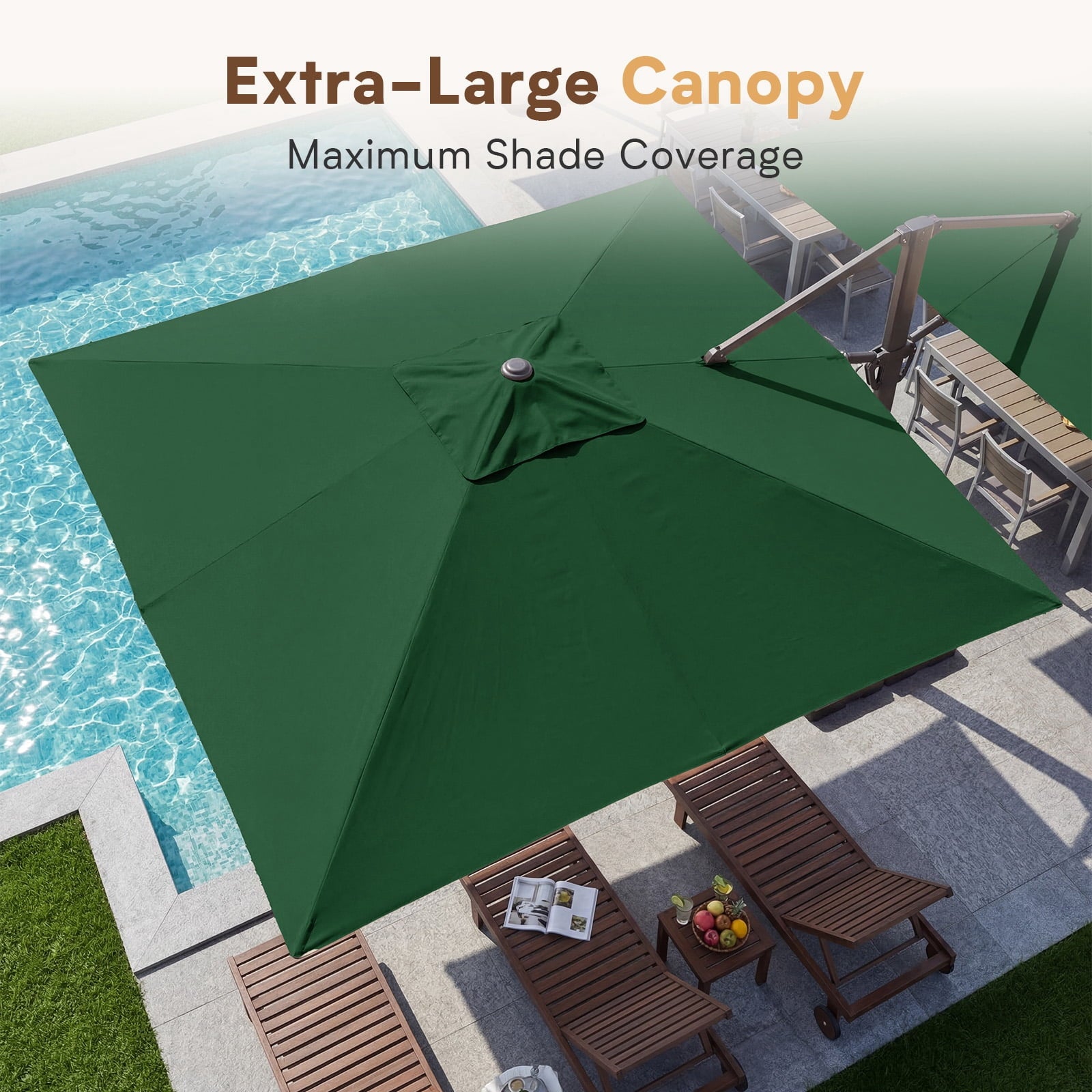 FUNDAZE 10x10ft Double Canopy Cantilever Umbrella, Patio Outdoor with Base & Cover, Waterproof UV Resistant for Garden Poolside Shade, Beige
