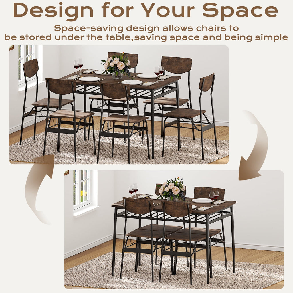 Ktaxon Dining Table Set for 4/6 with Storage Racks, Dining Room Table Set for 4/6 Modern Design, Kitchen Table and Chairs for Home Kitchen, Natural Wood