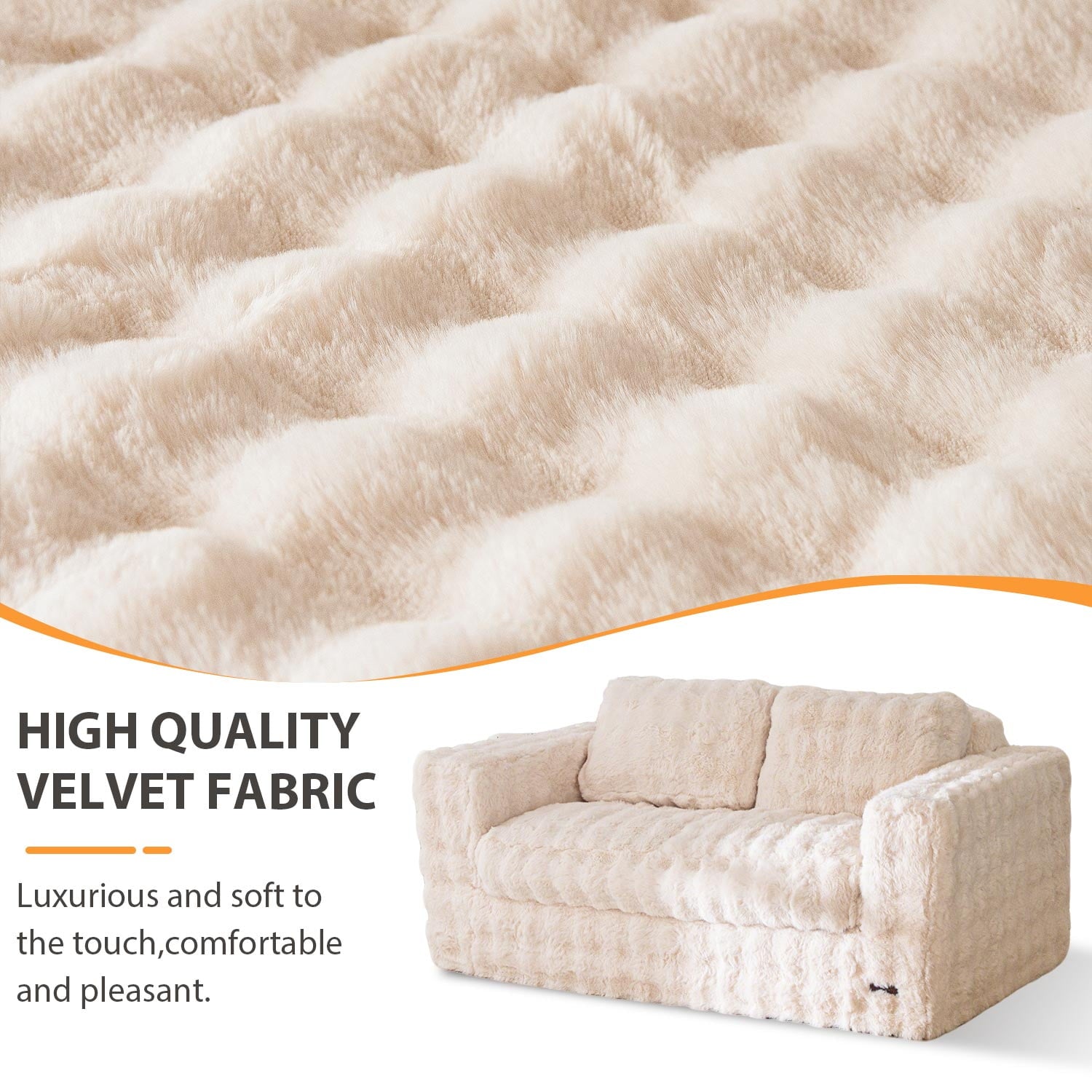 GOODONE Bean Bag Chair Sofa,Giant Loveseat Bubbled Boneless Couch,Modern Soft Comfy Plush Lazy Sofa for Living Room and Apartments,No Assembly Required,Beige