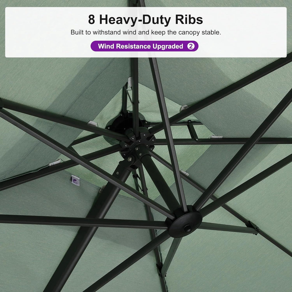 PURPLE LEAF Cantilever Umbrellas 12FT Square Large Patio Umbrella Offset Umbrella with 360°Rotation Tilting And Hanging Double Top, Grey