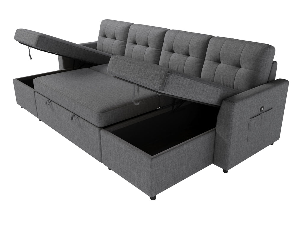 VANACC Sectional Sofa Bed with Storage and Soft Seat ,Reversible Pull Out Couch for Living Room,Gray