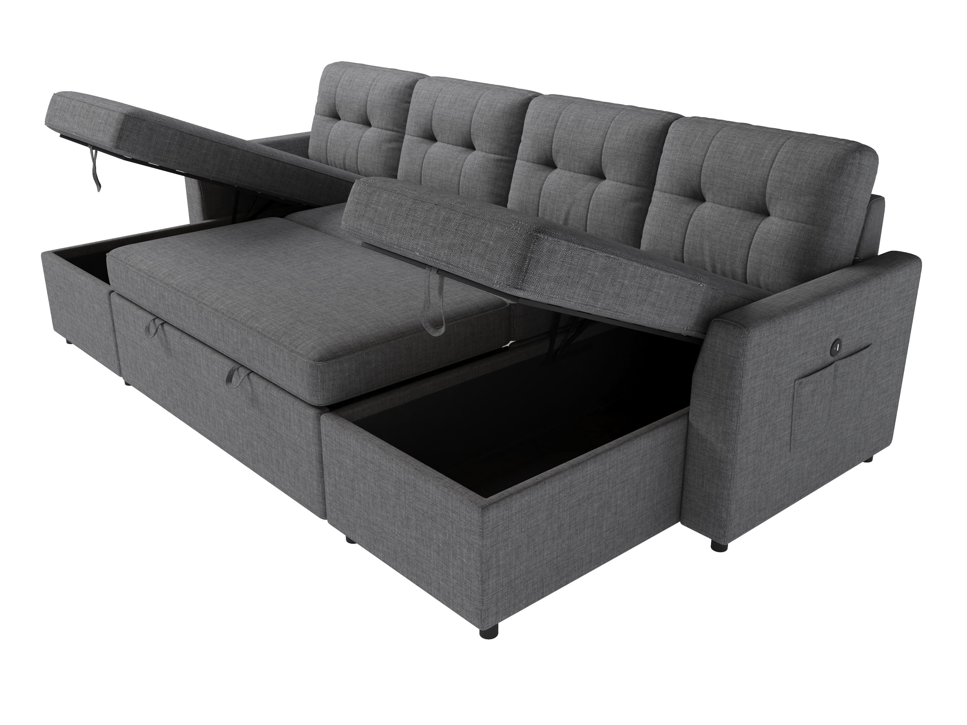 VANACC Sectional Sofa Bed with Storage and Soft Seat ,Reversible Pull Out Couch for Living Room,Gray