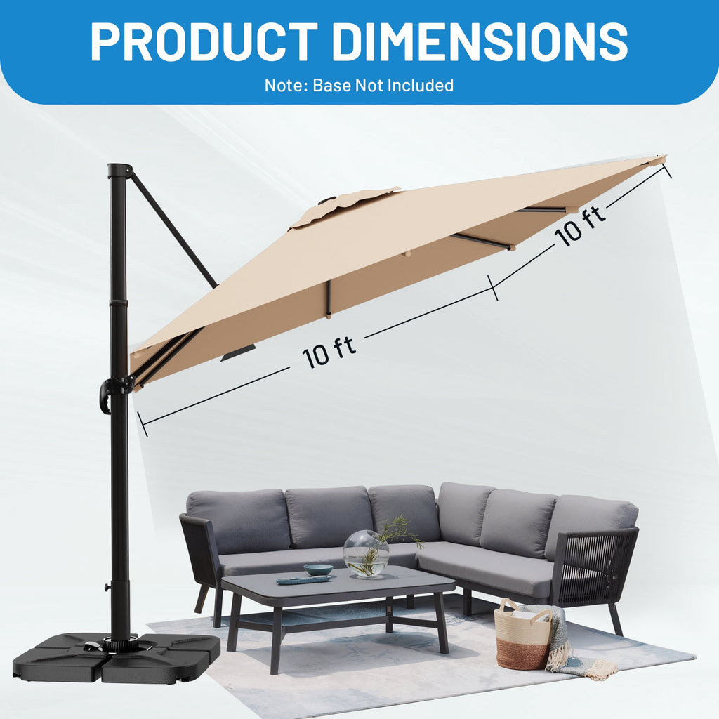Easthome 10 × 10FT Square Cantilever Patio Umbrella, 360° Rotating Offset Umbrella with Crank, 8 ribs, Outdoor Hanging Roman Umbrella for Garden Deck Backyard, Red