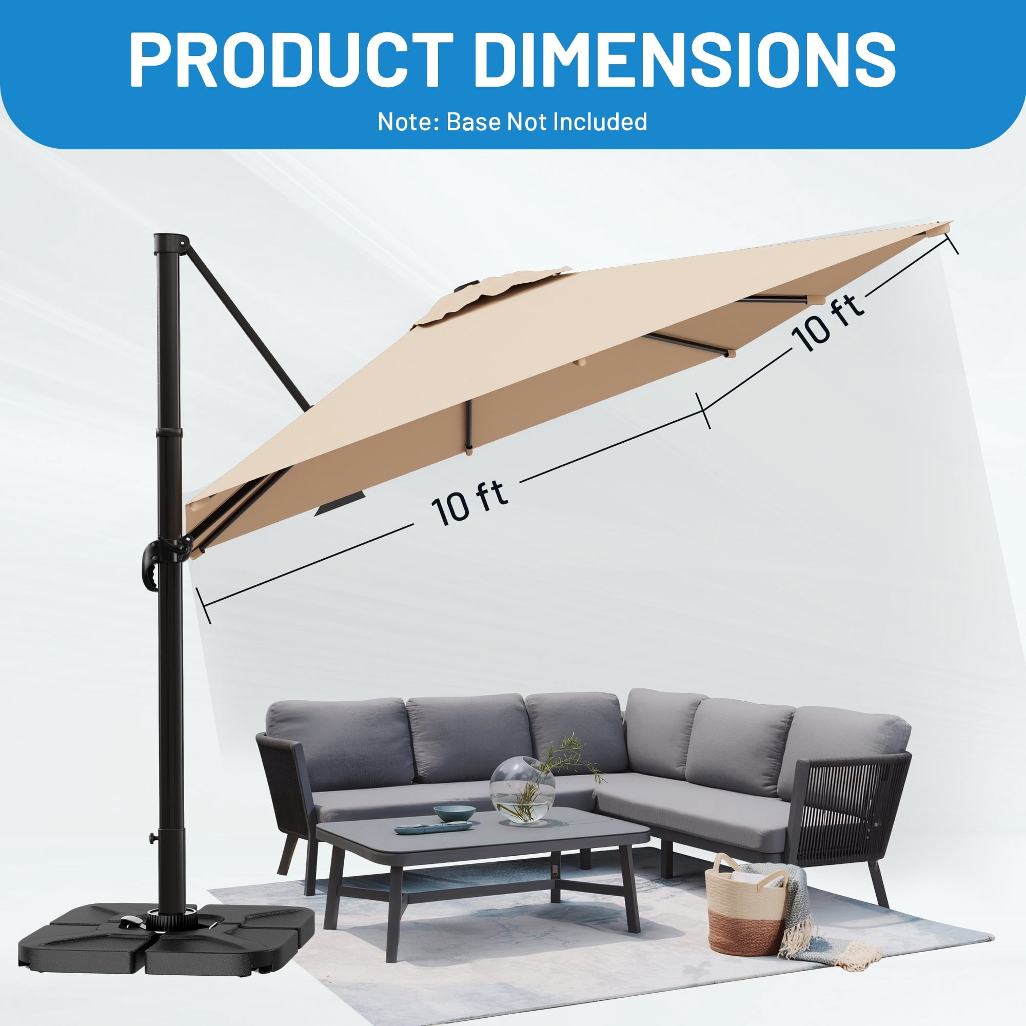 Easthome 10 × 10FT Square Cantilever Patio Umbrella, 360° Rotating Offset Umbrella with Crank, 8 ribs, Outdoor Hanging Roman Umbrella for Garden Deck Backyard, Red