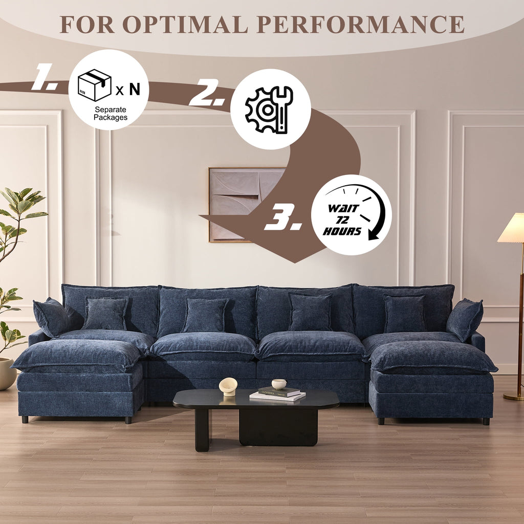 LAKPS 3-Seat Sectional Sofa Couch, Cloud-Style Deep Seating Sleeper Sofa with Included Throw Pillows, Linen Upholstery, Modern Living Room Sofa, Cream White