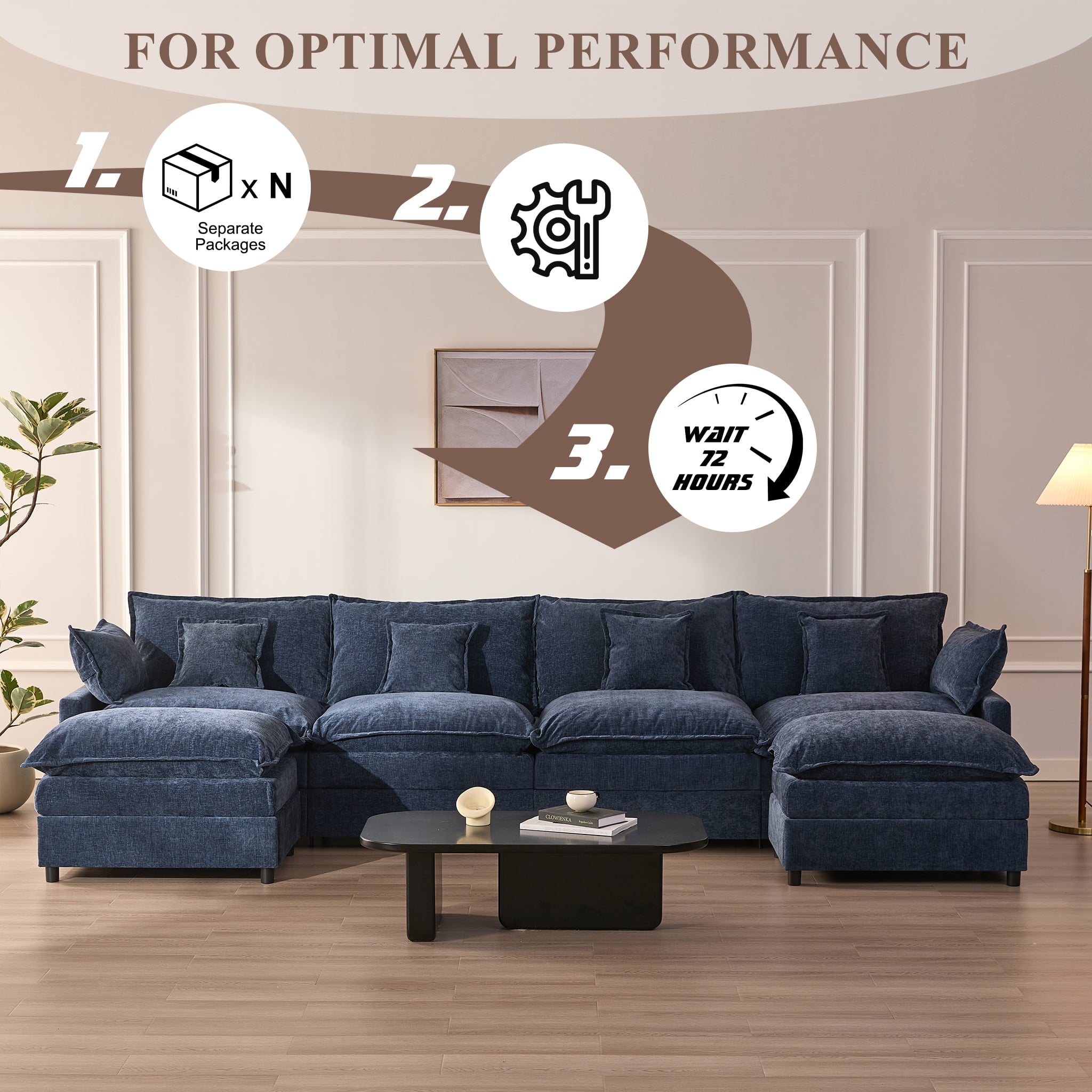 LAKPS 3-Seat Sectional Sofa Couch, Cloud-Style Deep Seating Sleeper Sofa with Included Throw Pillows, Linen Upholstery, Modern Living Room Sofa, Cream White
