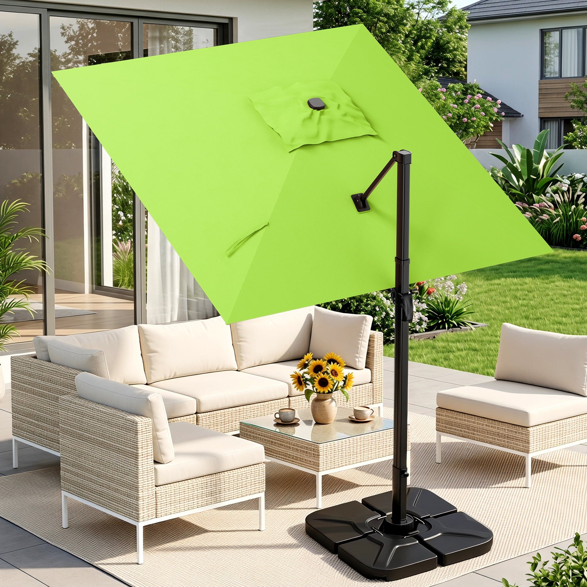 Easthome 10 × 10FT Square Cantilever Patio Umbrella, 360° Rotating Offset Umbrella with Crank, 8 ribs, Outdoor Hanging Roman Umbrella for Garden Deck Backyard, Red