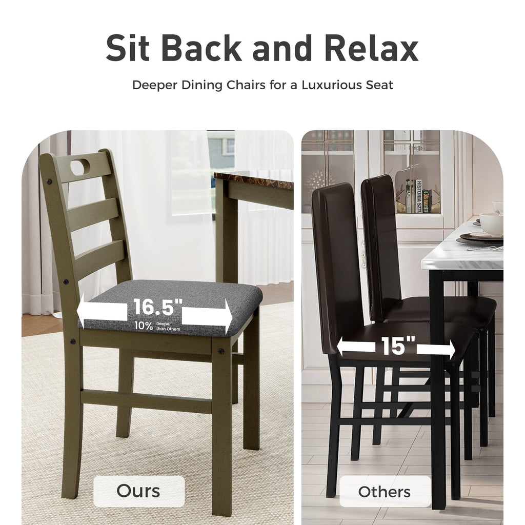 Alpha Joy Farmhouse Dining Table Set for 4 Solid Wood Kitchen Chairs and Table Set, Walnut & White