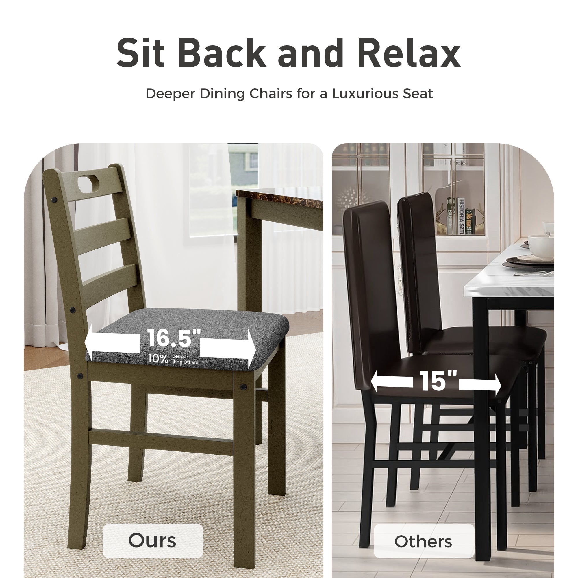 Alpha Joy Farmhouse Dining Table Set for 4 Solid Wood Kitchen Chairs and Table Set, Walnut & White