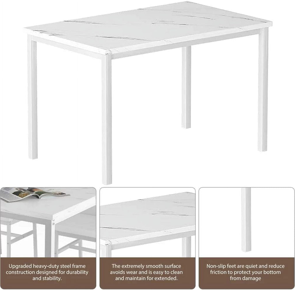 MIERES 5-Piece Dining Table Set for 4, Faux Marble Kitchen Table and 4 Chairs, Modern Dining Room Table with 4 Chairs, Dinner Table Set for Small Spaces, Brown