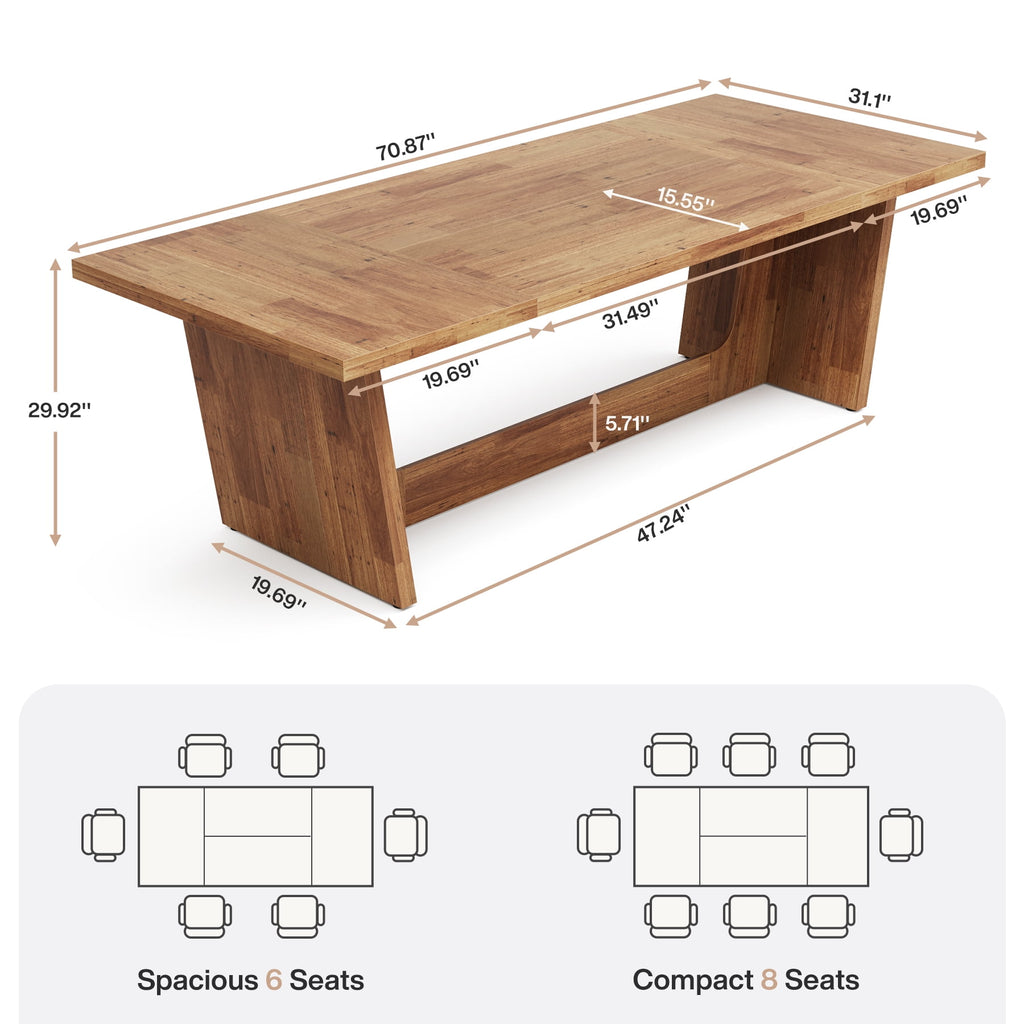 Fnova 70.87 Rectangular Dining Table for 4-6 People, Farmhouse Wood Kitchen Table with Sturdy Legs, Easy to Assemble