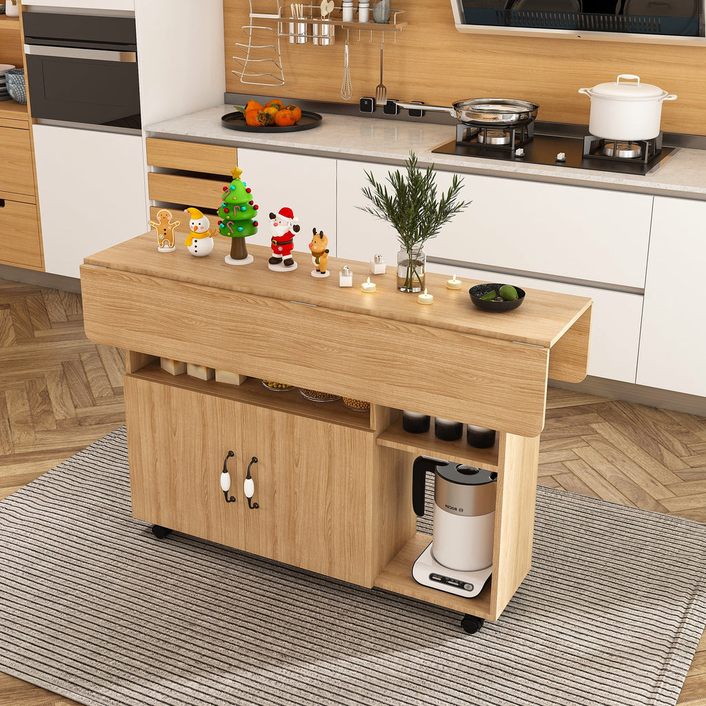 Wohh 47 Inch Folding Dining Table with Storage Shelves & Wheels, Multifunctional Kitchen Desk for Small Spaces, Compact Mobile Computer Desk for Home Office, Dorm, Adjustable Foldable Study Table