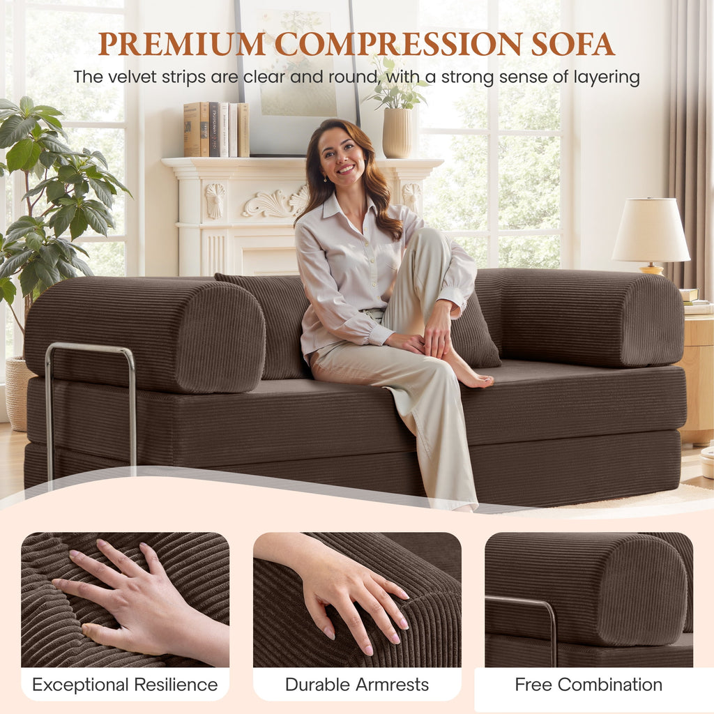 COOLHUT 63 W Combination Sofa, High Rebound Density Foam Sofa Couch, Two Forms Floor Couch Three Seats Sofa Bed for Living Room, Bedroom, Green