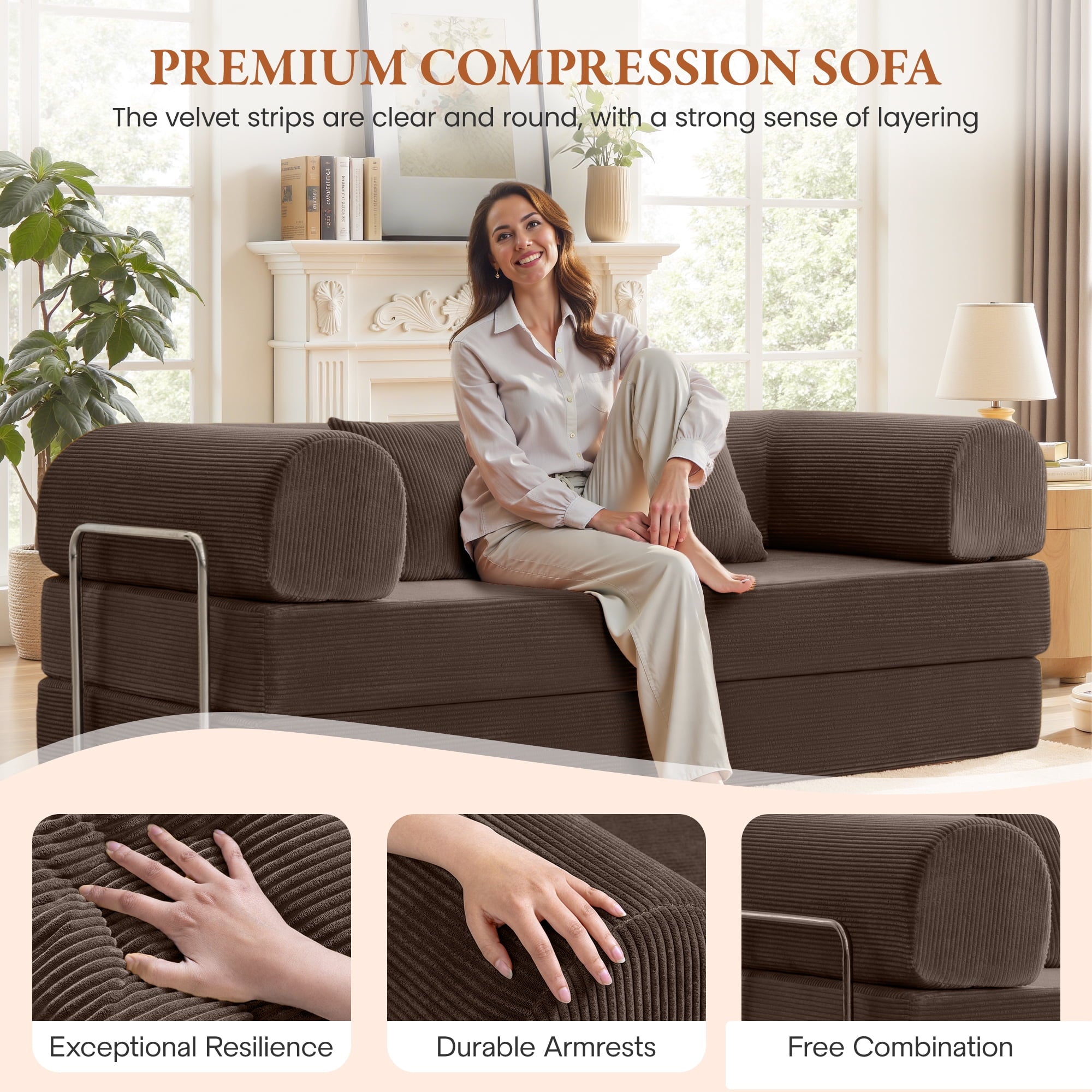 COOLHUT 63 W Combination Sofa, High Rebound Density Foam Sofa Couch, Two Forms Floor Couch Three Seats Sofa Bed for Living Room, Bedroom, Green