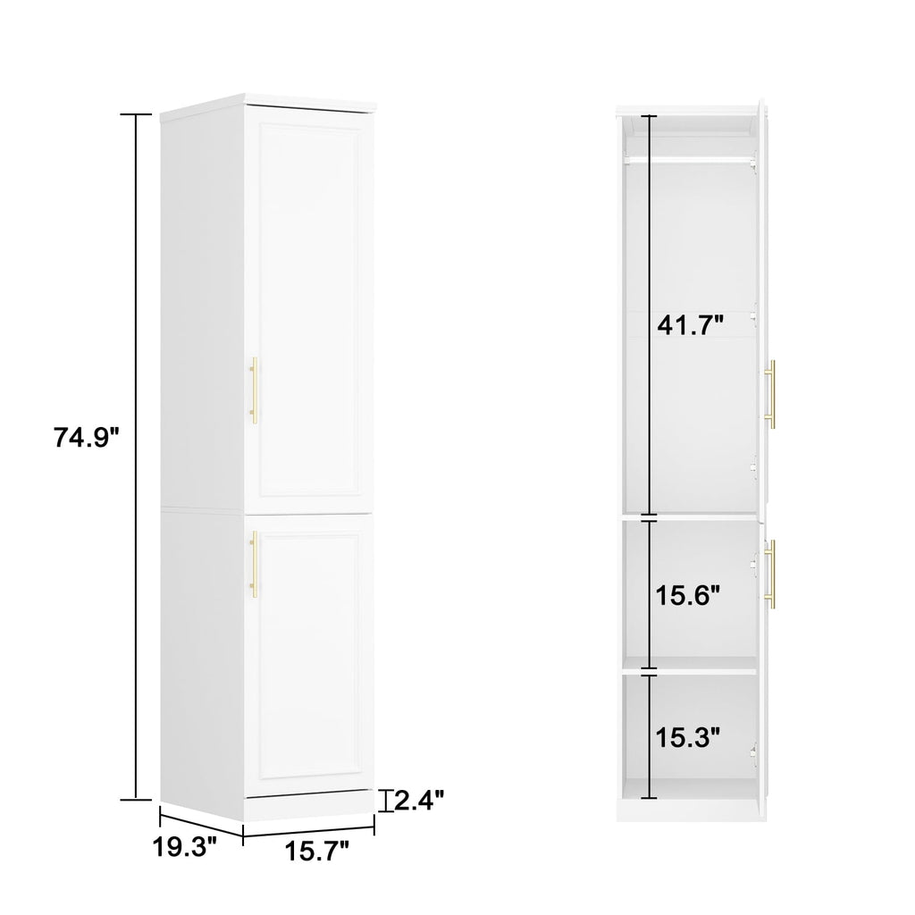 OxyLife 2 Door Wardrobe Armoire, White Closet Storage Organizer with Drawers and Shelves