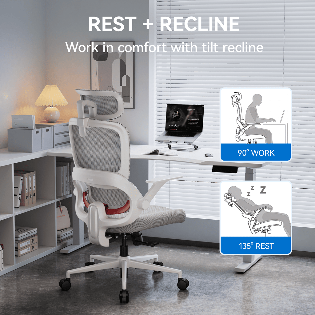 SIHOO B100 Se Office Chair, Executive Chair with Cotton Seat, Dual-Back Ergonomic Chair, 2D Adjustable Headrest & Flip Link Armrest, Comfort Mesh Chair for Home Office & Gaming, 265lbs, Gray