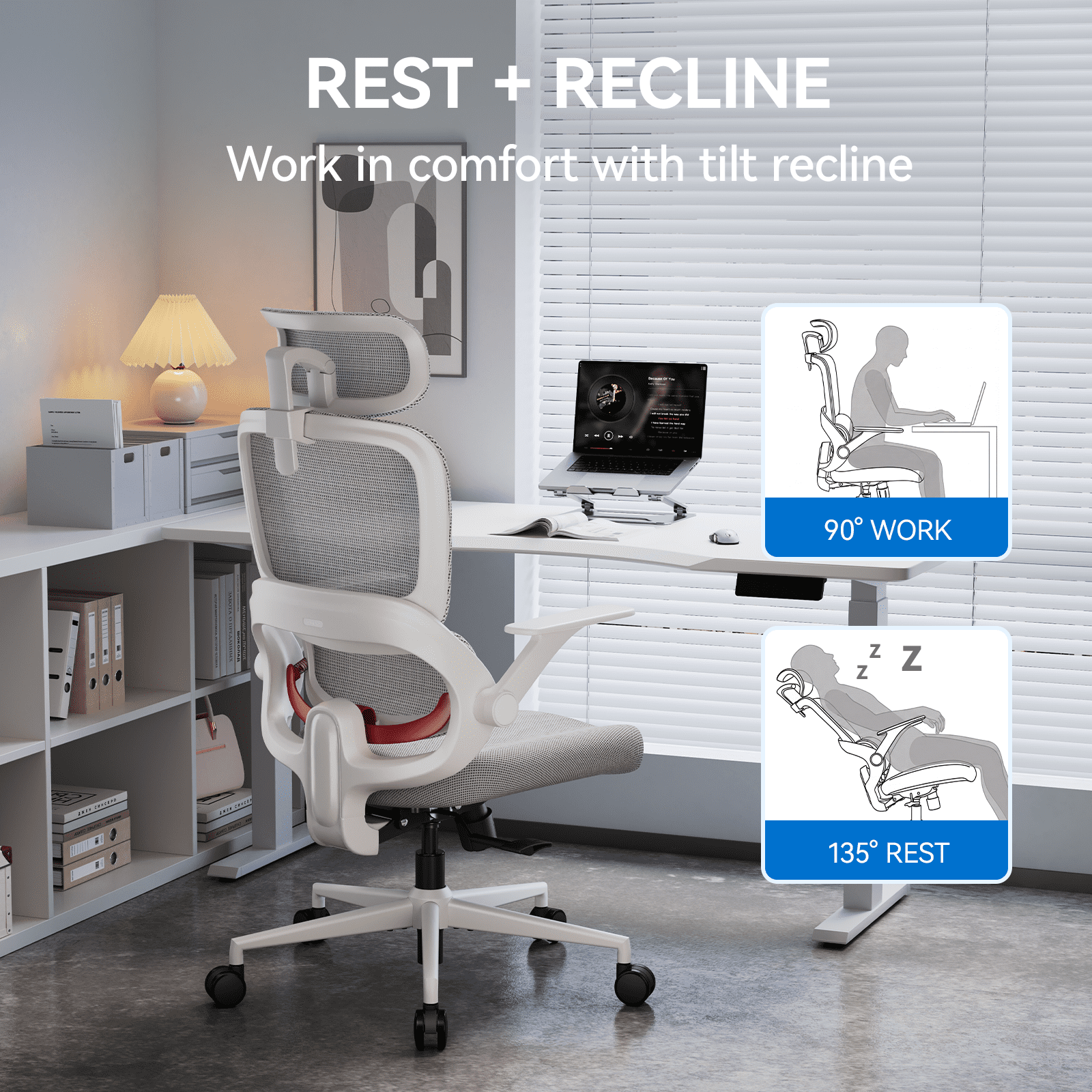 SIHOO B100 Se Office Chair, Executive Chair with Cotton Seat, Dual-Back Ergonomic Chair, 2D Adjustable Headrest & Flip Link Armrest, Comfort Mesh Chair for Home Office & Gaming, 265lbs, Gray