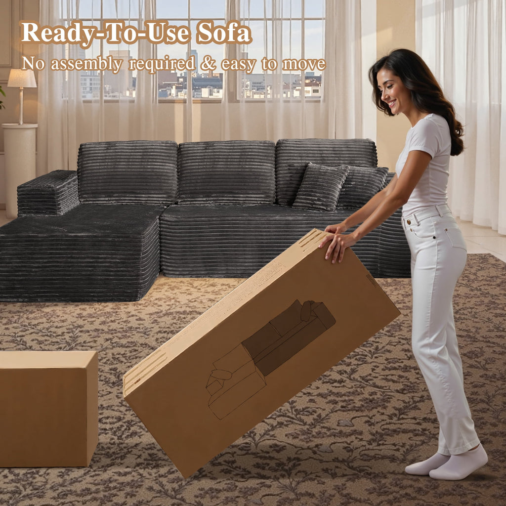 Ovios 106 Cloud Sofa Couch No Assembly Boneless Deep Seat Sofa for Living Room, Black (Corduroy)