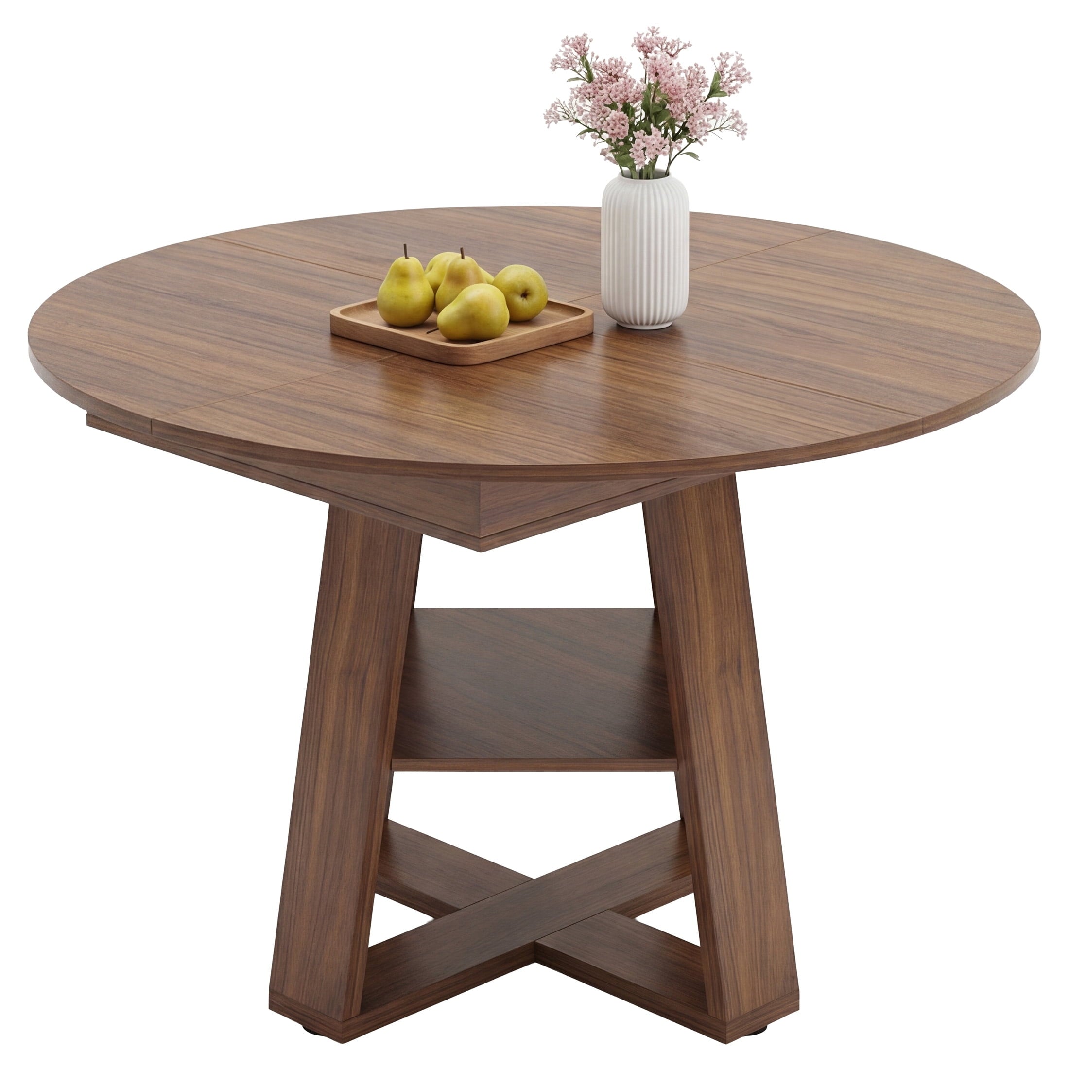 EDX 43.3″–59″ Extendable Round Dining Table for 4-8, Modern Oval Dining Table with Removable Leaves, Wooden Kitchen Table with Storage Shelf Base, Space Saving for Kitchen Living Room, Black