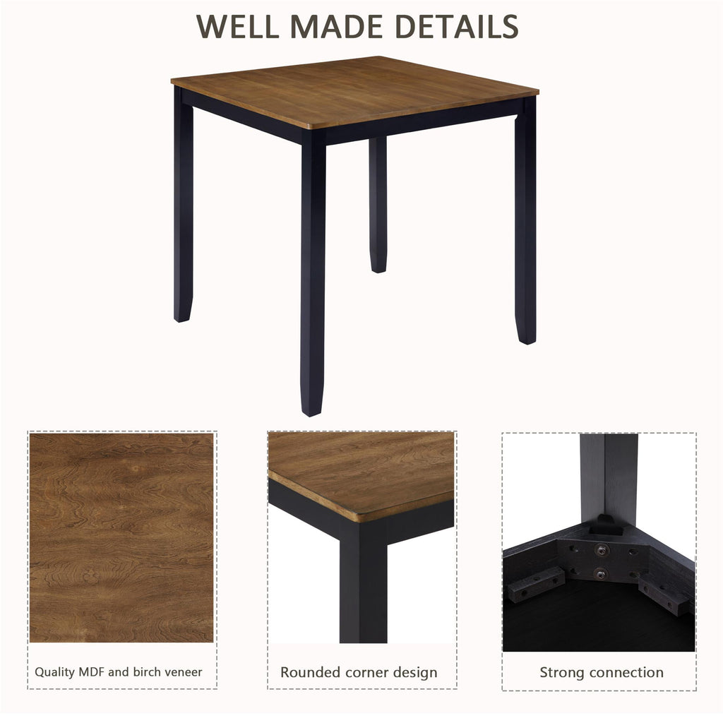 SESSLIFE Dining Table Set for 4, Counter Height Kitchen Table Set with Square Table and 4 Upholstered Chairs, Solid Wood Dining Room Set for 4, Space-Saving, Black & Oak