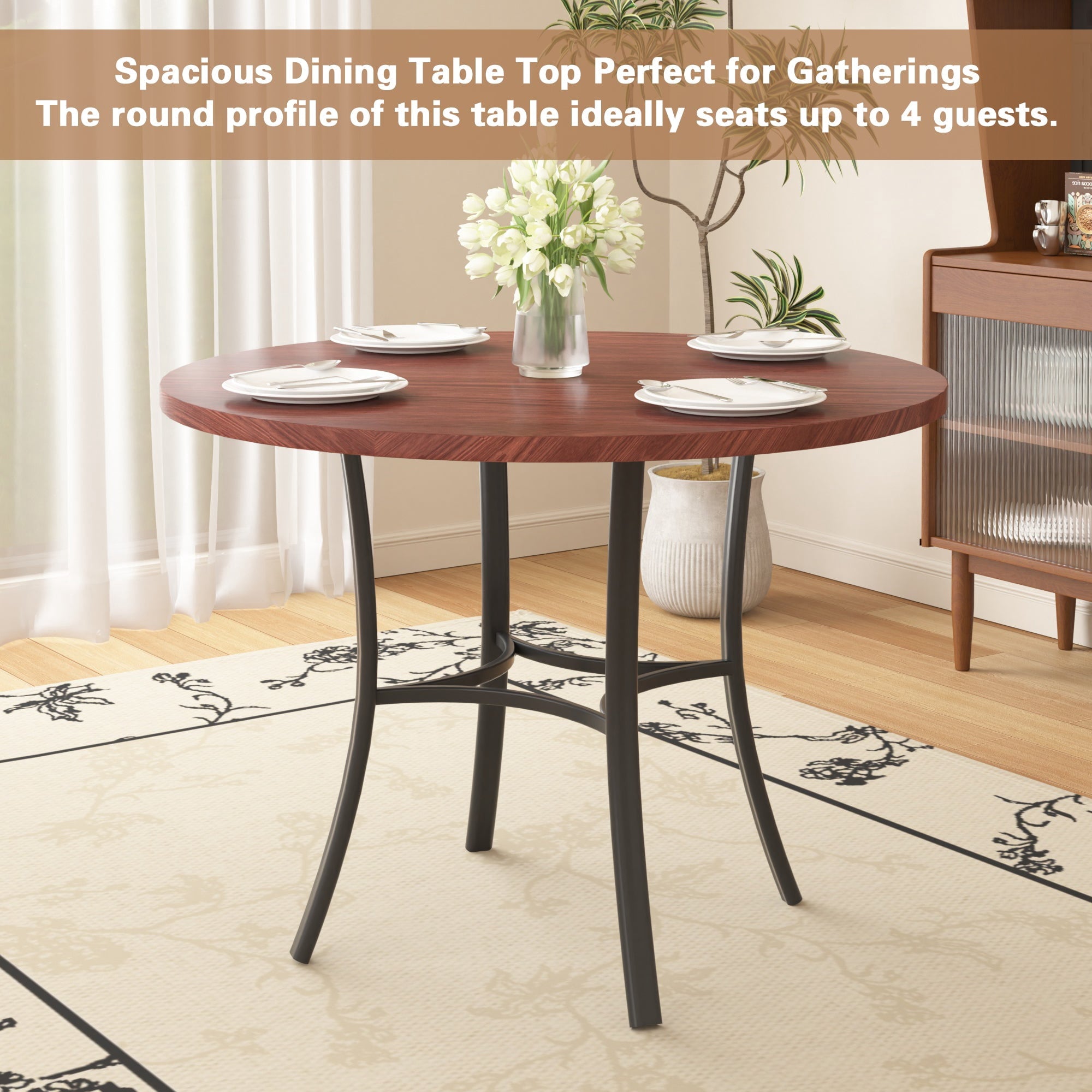 VECELO 5-Piece Dining Table Set, Modern Faux Marble Table and 4 Upholstered Chairs Set for 4, Round Dining Room Table Set for Small Space, Breakfast Nook, Apartment, Black