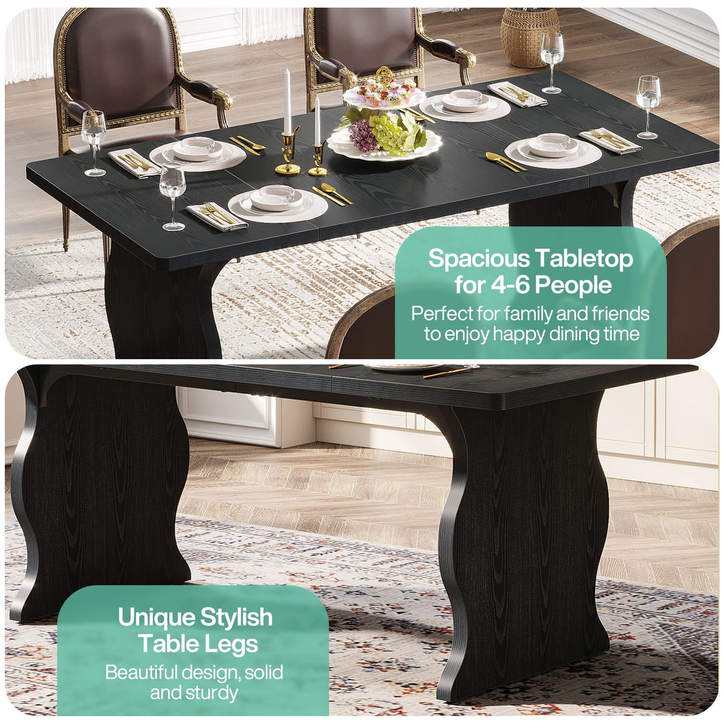 Fnova 63'' Rectangular Dining Table for 4-6 People, Farmhouse Dinner Table, for Dining Room, Kitchen, Office & Conference Use
