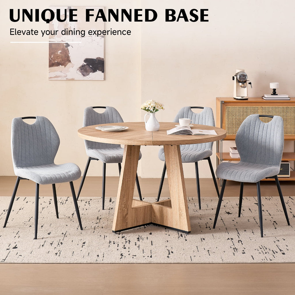 5 Piece 47'' Round Dining Table Chairs Set for 4, Farmhouse Oak Kitchen Table with 4 Boucle Mid Century Modern Dinning Room Chairs, Wood Dinner Table &Upholstered Chair Set of 4, Beige