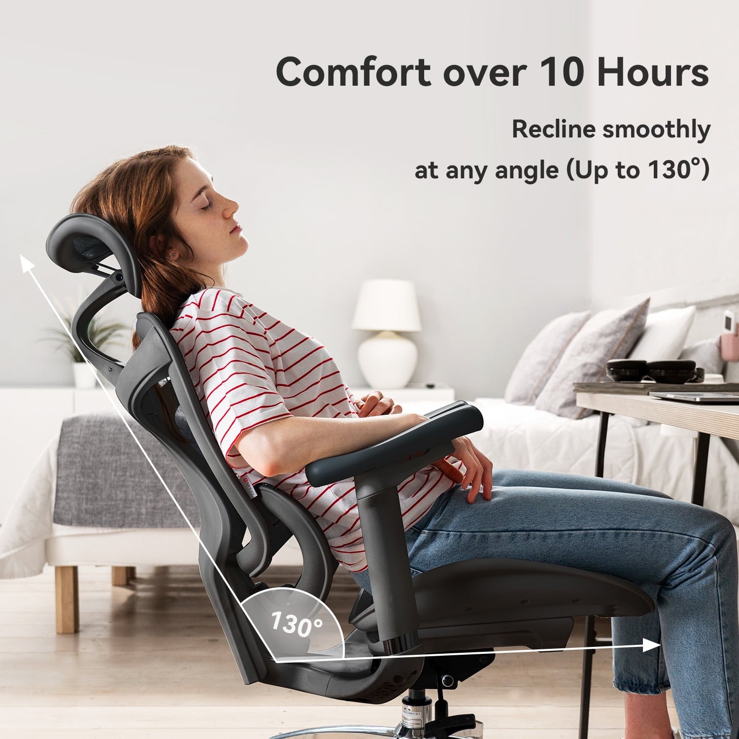 Sihoo Doro C300 Ergonomic Office Chair with Headrest, Lumbar Support, Adjustable Backrest, 3D Armrests, Breathable Mesh, Height & Tilt Adjustment - Black