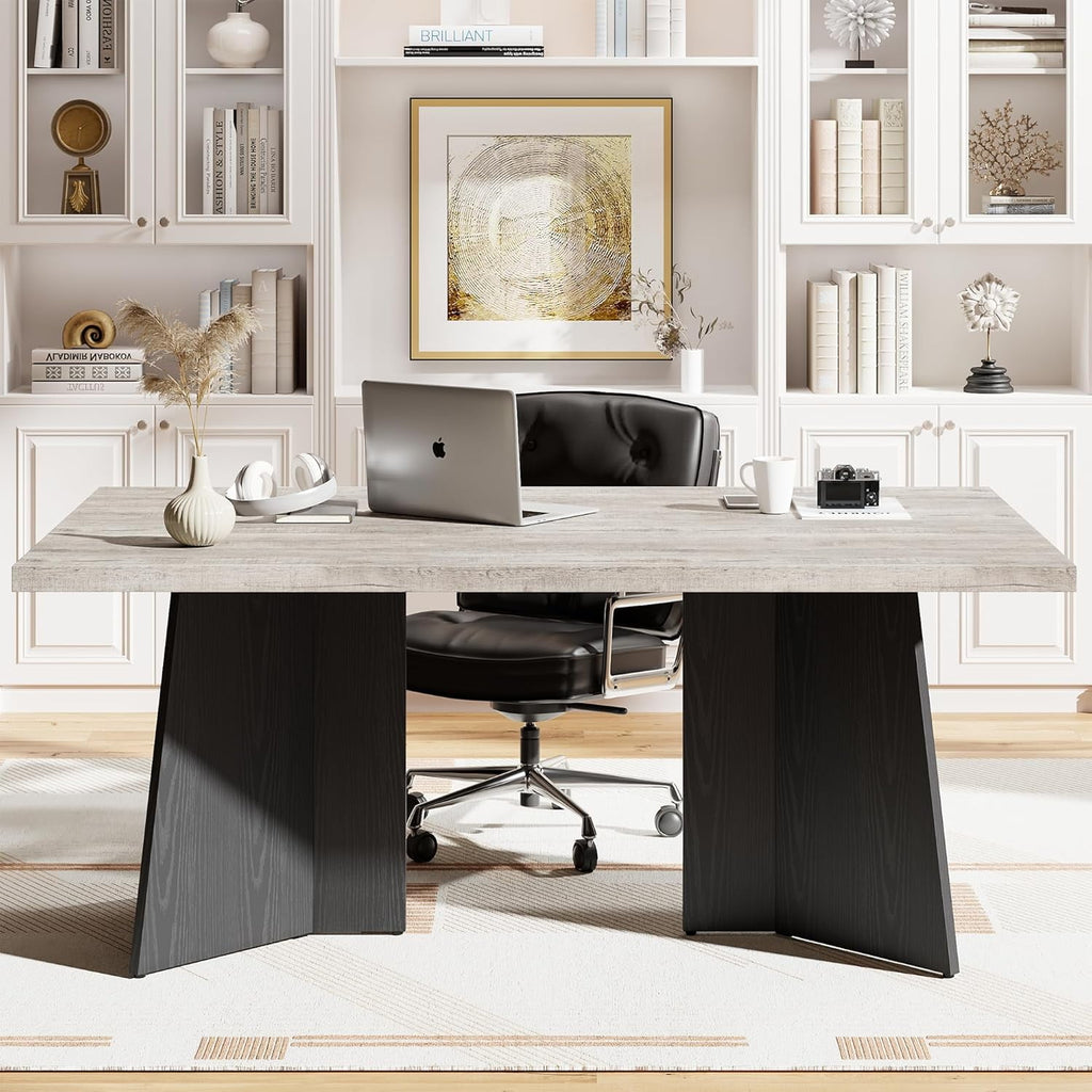 Dining Table for 6-8 People - 63 Modern Long Kitchen Table with Large Tabletop & Heavy Duty Pedestal Legs, Dinner Table for Kitchen, Conference Room, Home, Walnut