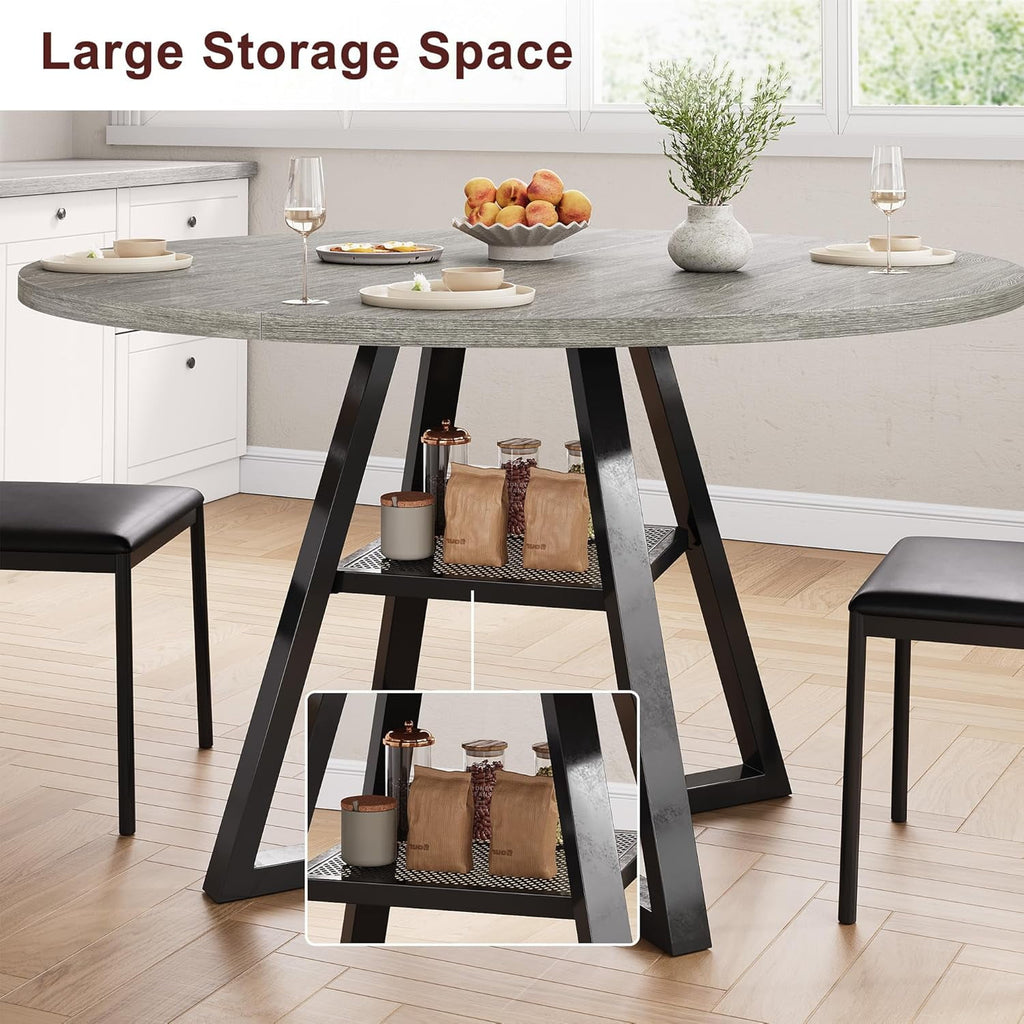 Behome 42” Round Dining Table for 4-6,Wooden Kitchen Table with Storage Shelf,Farmhouse Circle Tables for Dining Room, Living Room