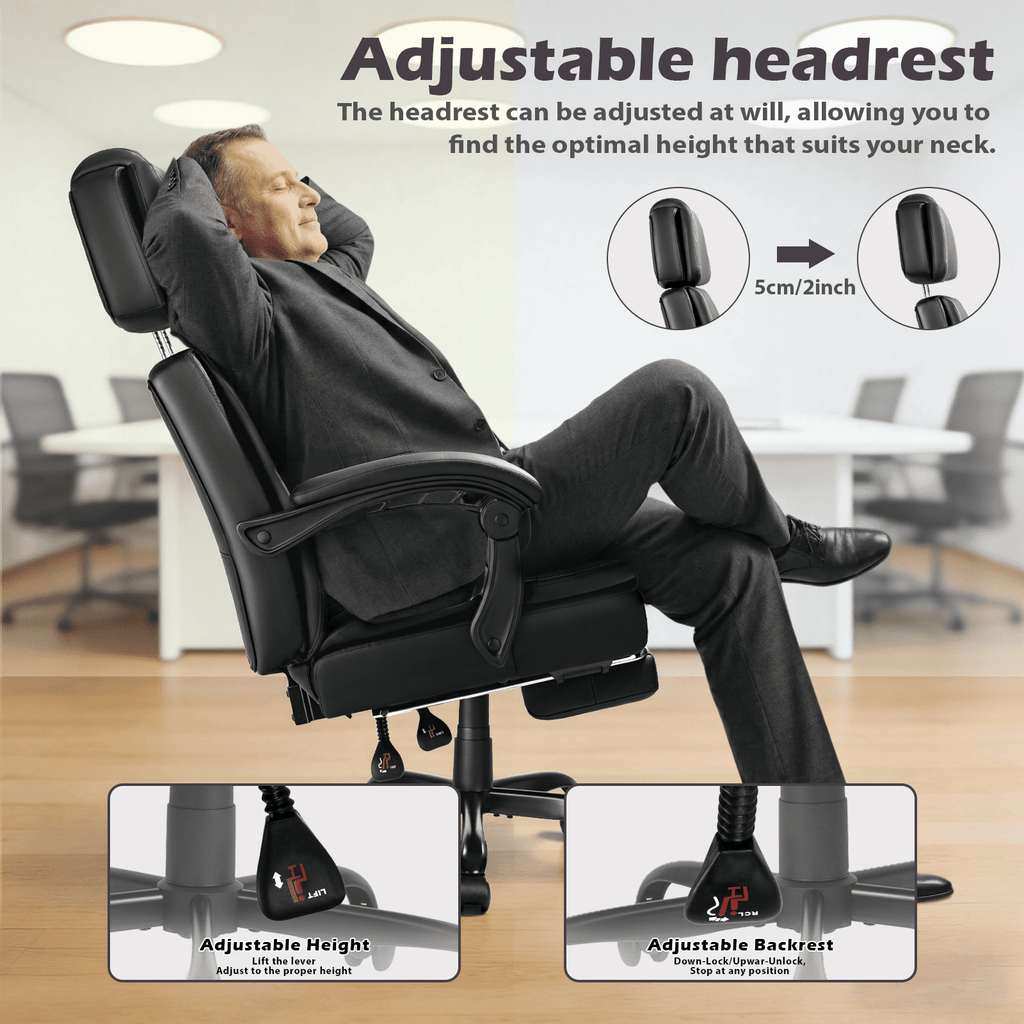 Waleaf Office Chair with Footrest,90-165°Reclining Ergonomic High Back Computer Desk Chair Lumbar Support for Home Office