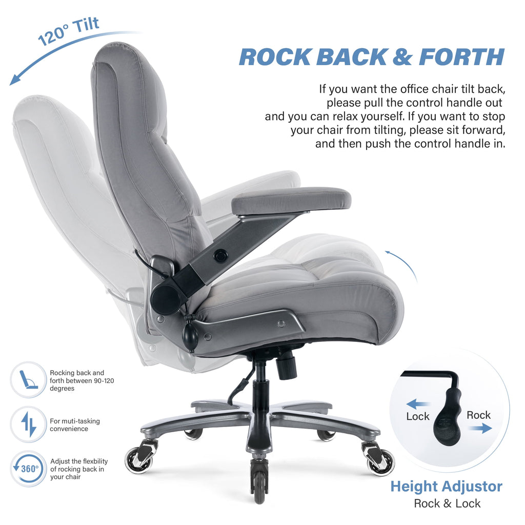 Big and Tall 700lbs Office Chair, Ultra-Soft Fabric Executive Desk Chair, Ergonomic Computer Chair with 3D Flip Up Arms, Adjustable Lumbar Support, Heavy Duty Metal Base and Quiet Rubber Wheel, Black