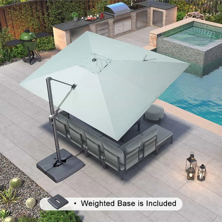 PURPLE LEAF 10' X 13' Rectangle Cantilever Umbrella with Base Outdoor Large Aluminum Patio Umbrella with 3-Year Fade Resistance Recycled Fabric and 360-degree Rotation for Deck Pool, Graphite Grey