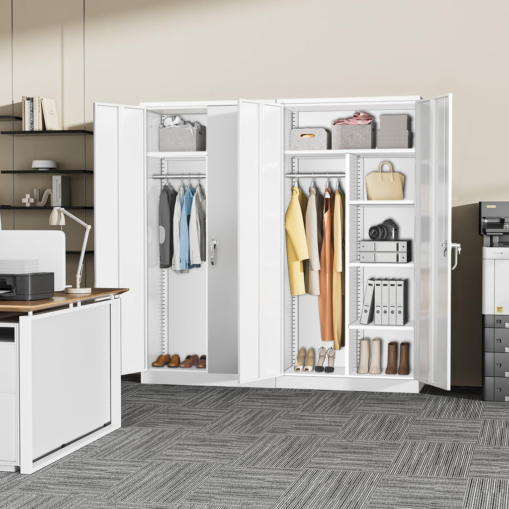 SUNCROWN Garage Storage Cabinets with Doors and Shelves, 72 Steel Tool Locking Cabinet, Metal Storage Cabinet for Home Office, Warehouse, School (White)