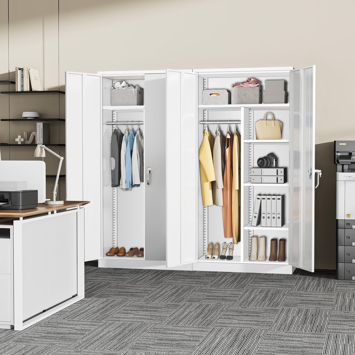 SUNCROWN Garage Storage Cabinets with Doors and Shelves, 72 Steel Tool Locking Cabinet, Metal Storage Cabinet for Home Office, Warehouse, School (White)
