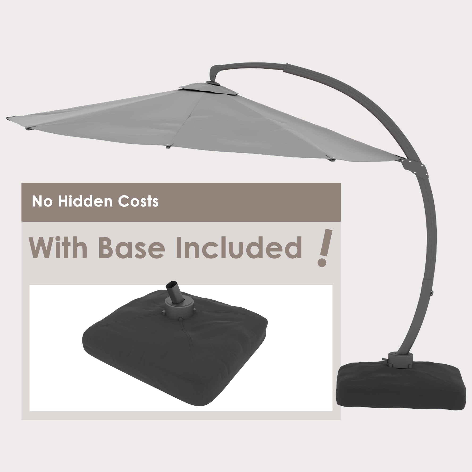 LAZZO 11ft Outdoor Patio Umbrella with Base, Aluminum Offset Cantilever Umbrella for Pool Deck, Champagne