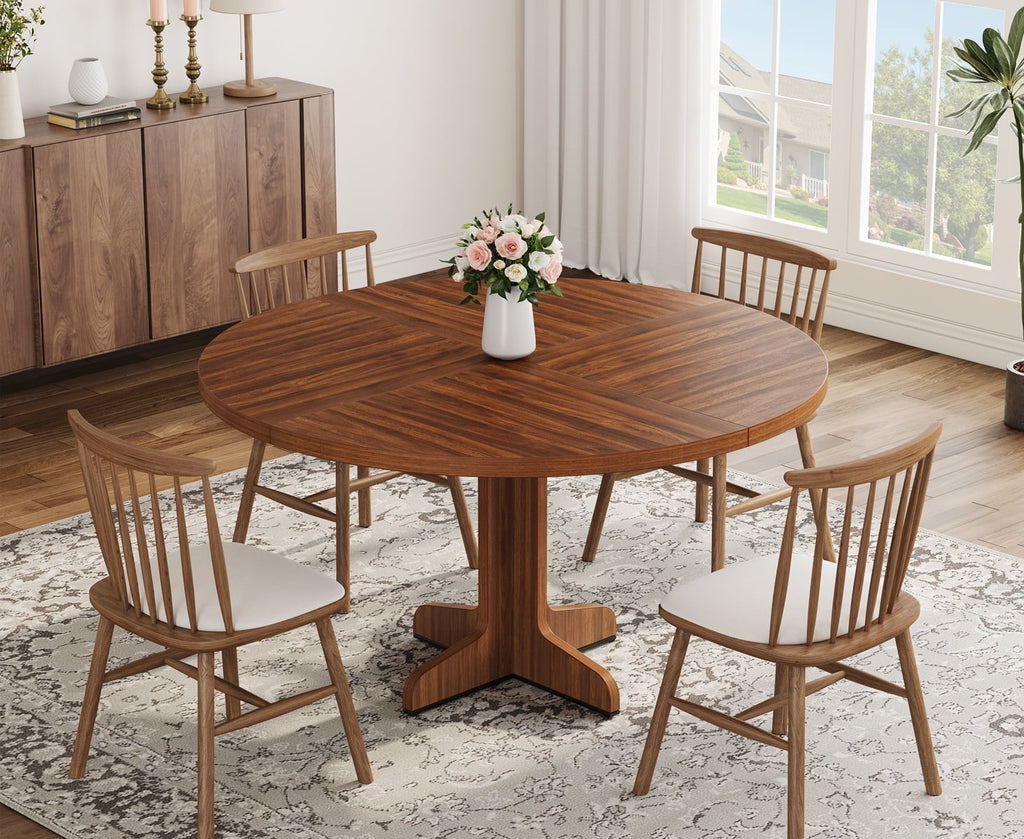 47 Inch Round Dining Table, Wood Kitchen Table, Dinning Room Tables for 4-6 People, Dinner Table with Wooden Tabletop and Legs for Dining Room Living Room (Only Table)