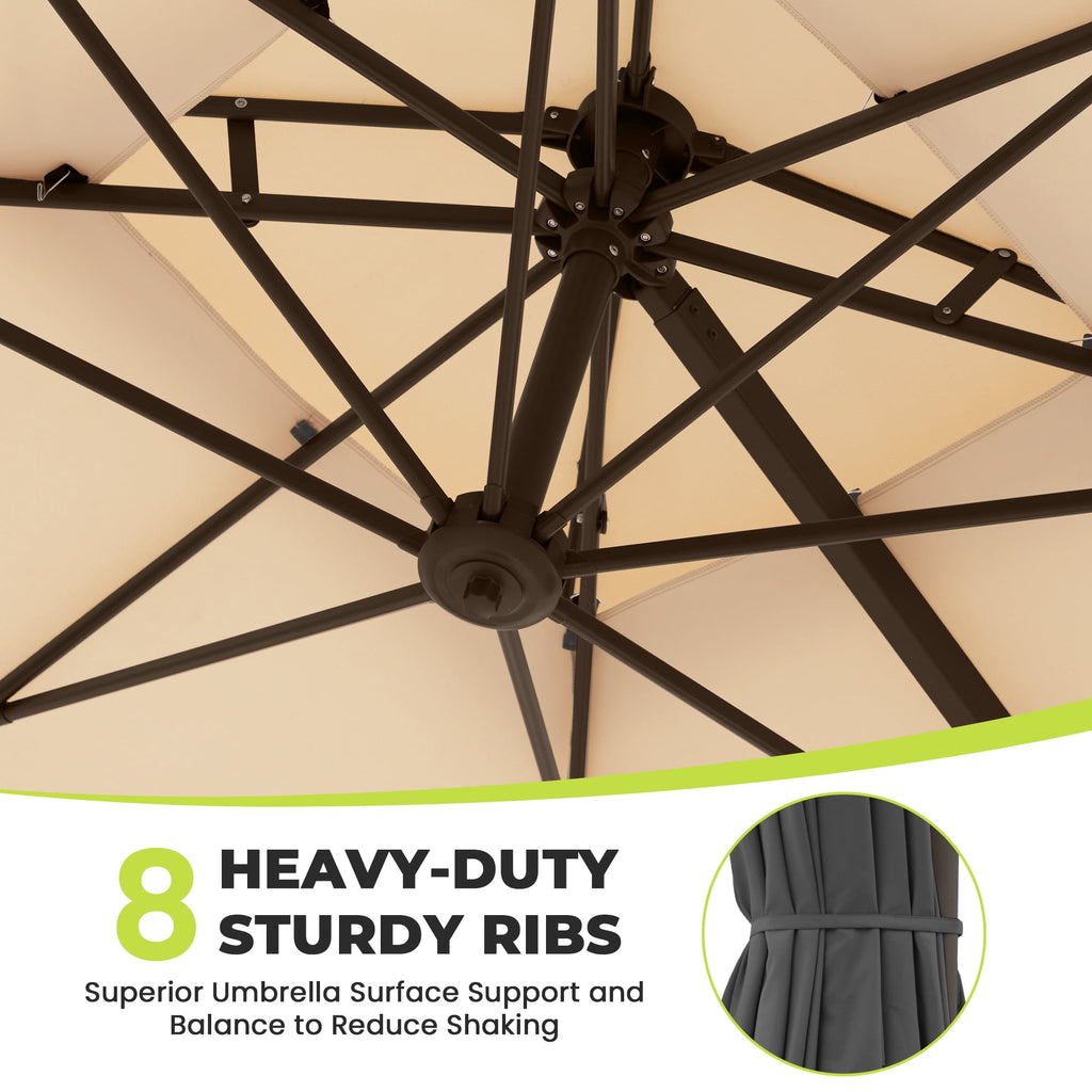 FUNDAZE 10x10ft Cantilever Patio Umbrella with Cross Base & Cover, Waterproof UV Resistant for Garden Poolside Cafe & Deck, Beige