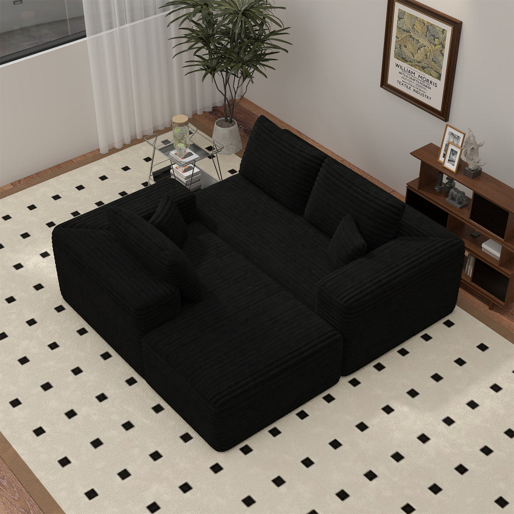 Aukfa 95 Cloud Sectional Sofa Deep Seat Boneless Couch Modular L-Shaped Couch, Left Chaise Corduroy Sofa for Living Room, Black