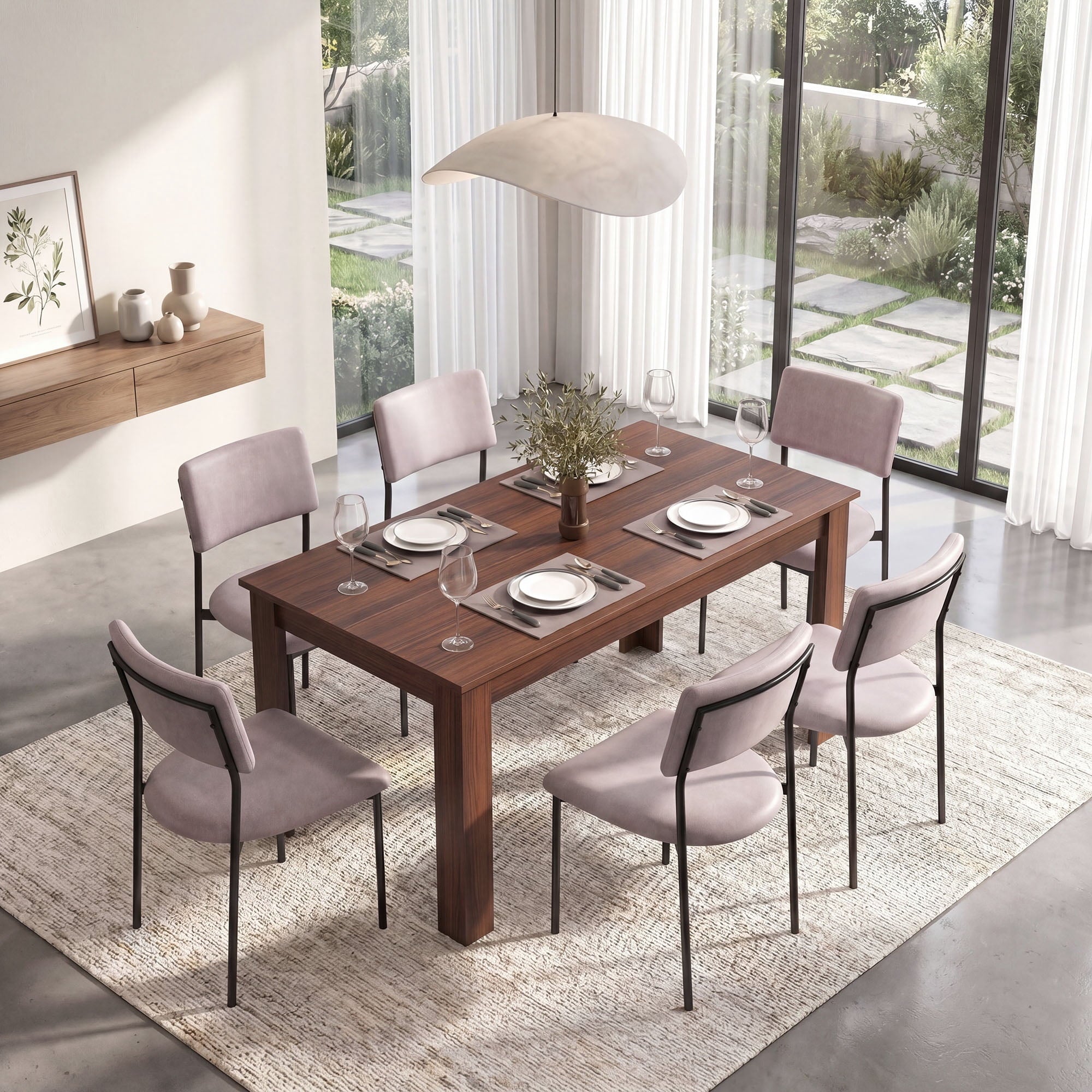Costway 63 Dining Table Rectangular Modern Kitchen Table For 6 People Home Furniture Gray