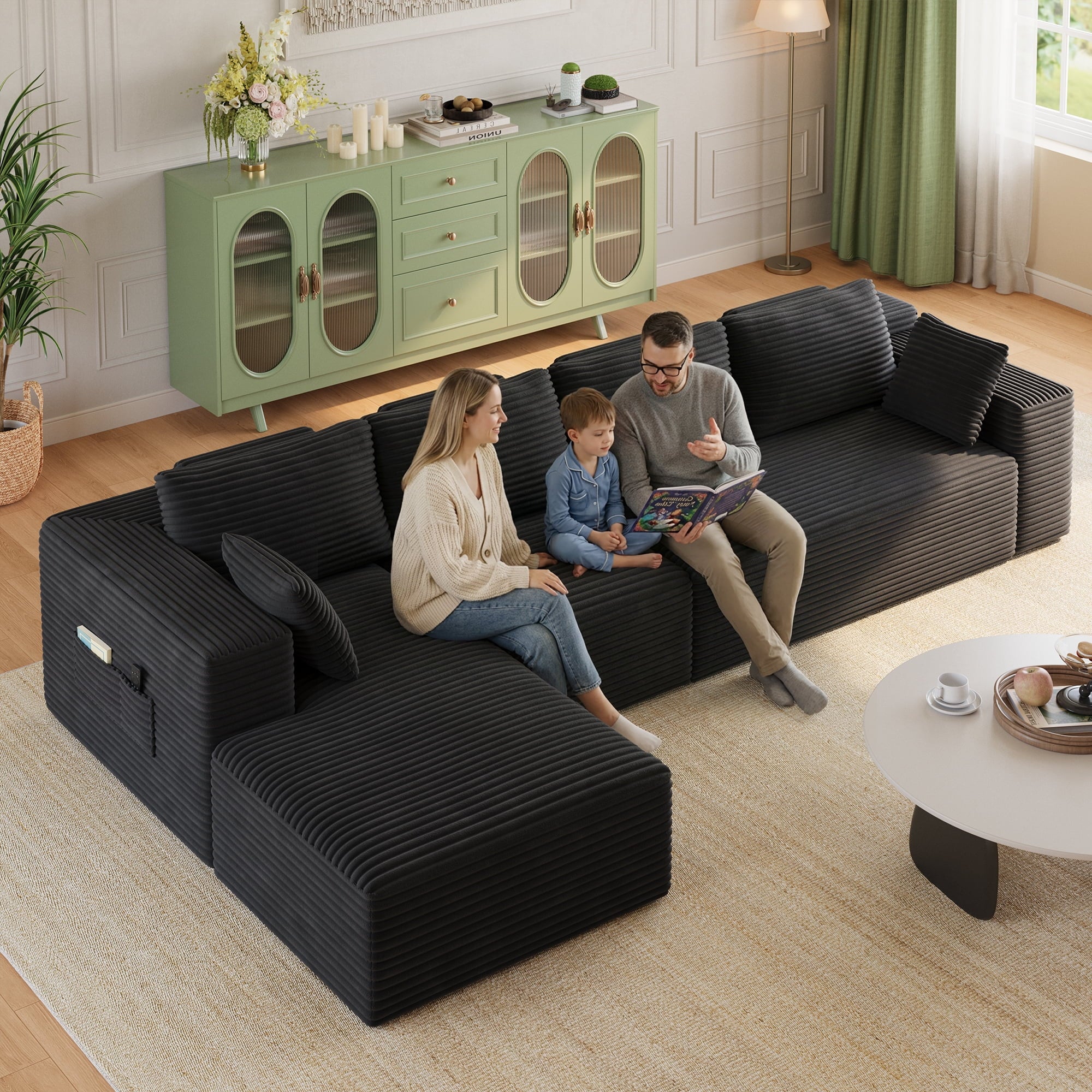 Comfortable Sofa Couch, Lofka L Shaped Foam Couch for Office, Living Room, Green