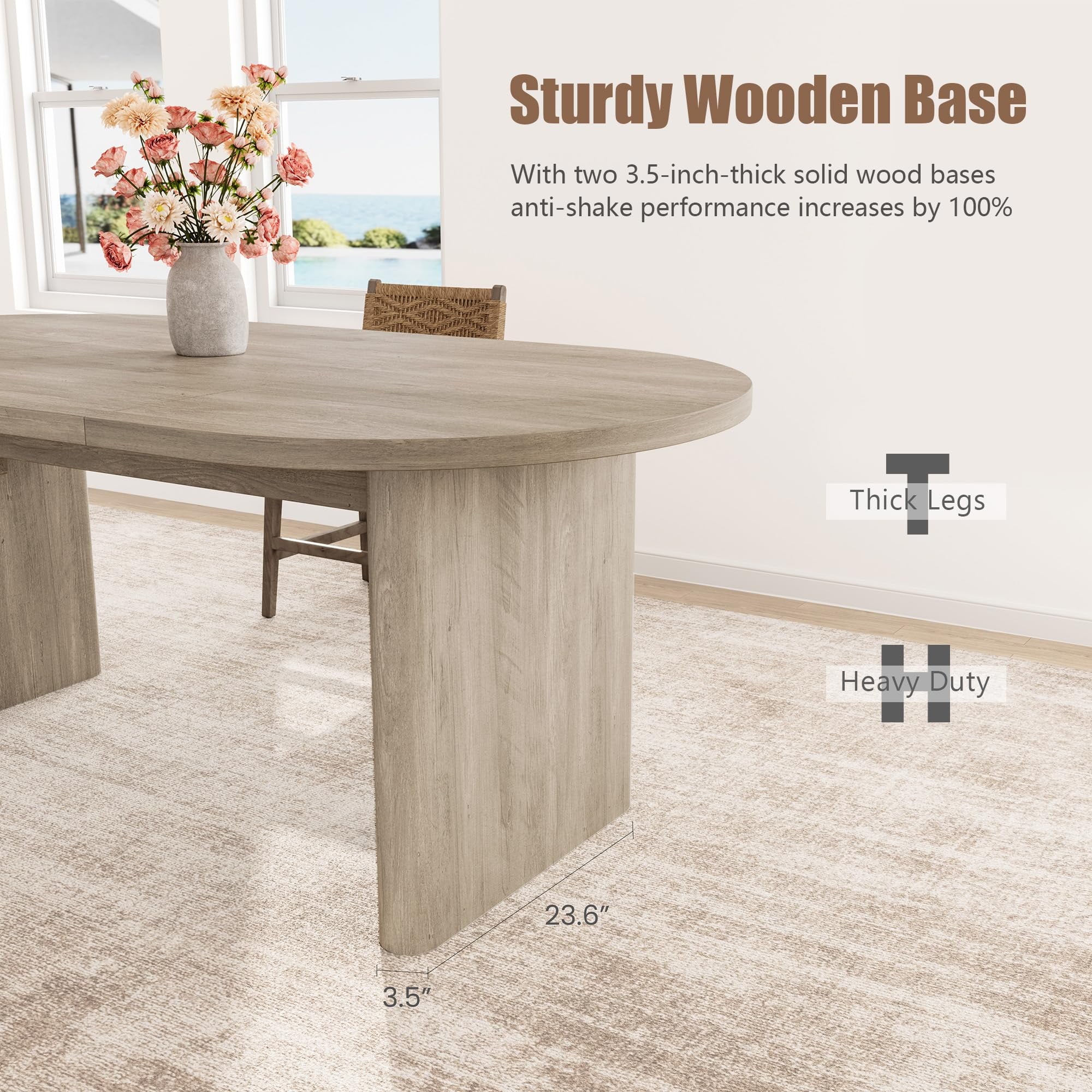 70.8 Inch Oval Farmhouse Dining Table for 6-8 People, Long Large Kitchen Table with Thick Sturdy Wooden Base-Natural